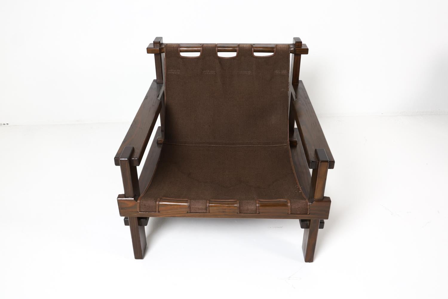 Pair of Carl Straub Danish Brutalist Sling Leather Lounge Chairs, C. 1970s 7