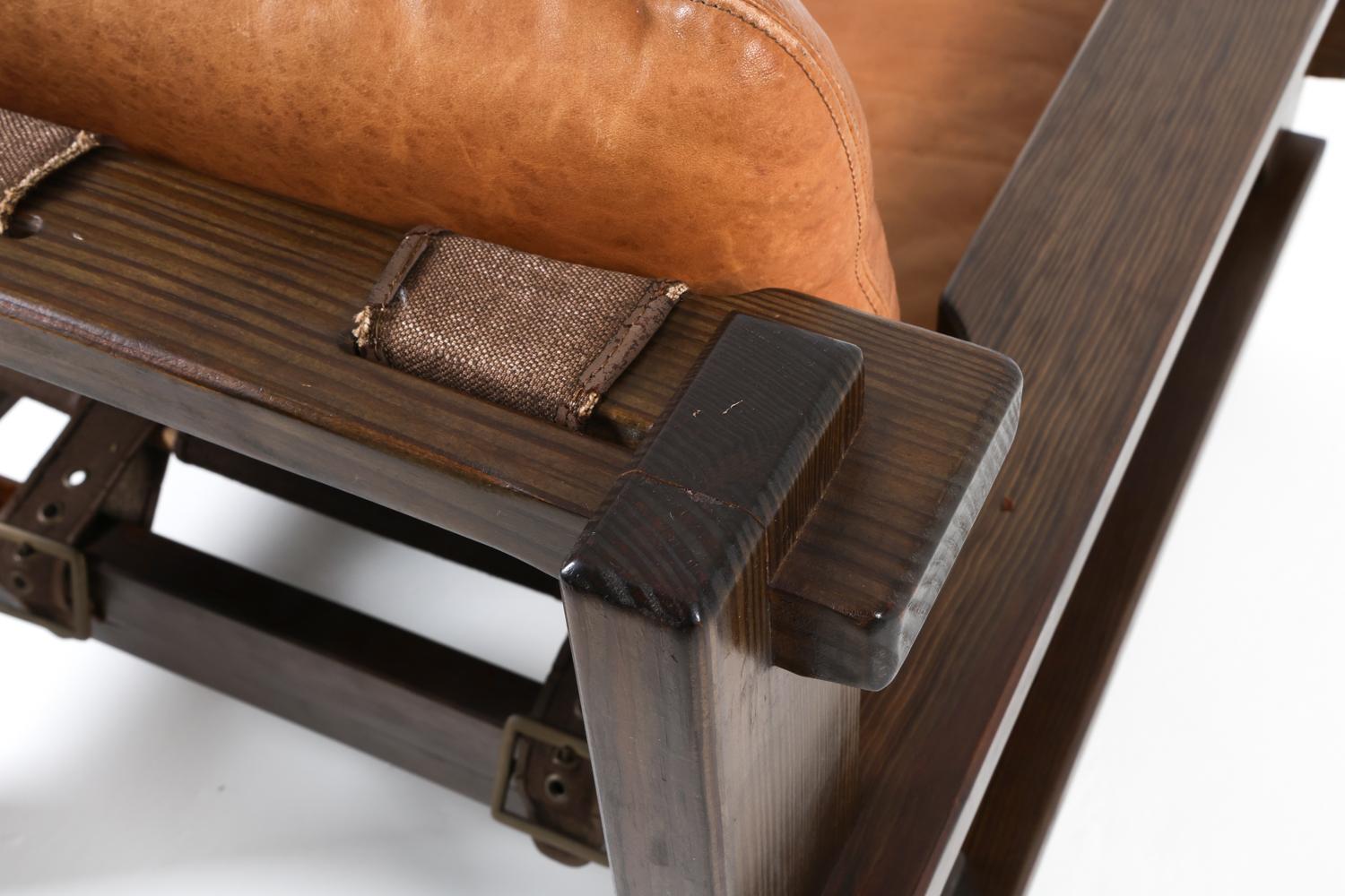 Pair of Carl Straub Danish Brutalist Sling Leather Lounge Chairs, C. 1970s 12