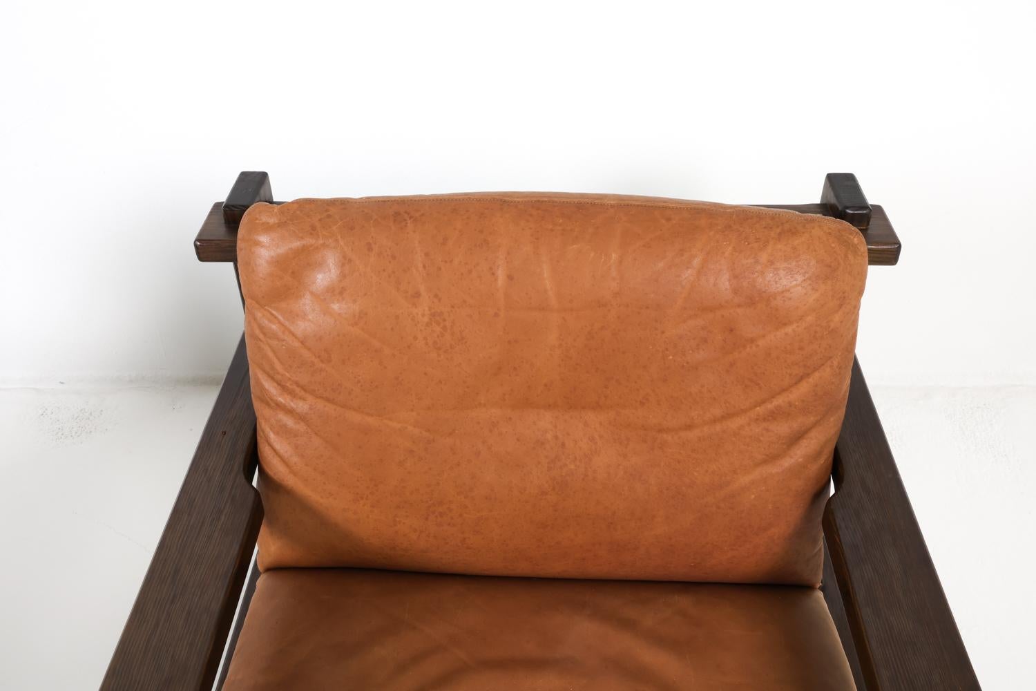 Pair of Carl Straub Danish Brutalist Sling Leather Lounge Chairs, C. 1970s 2
