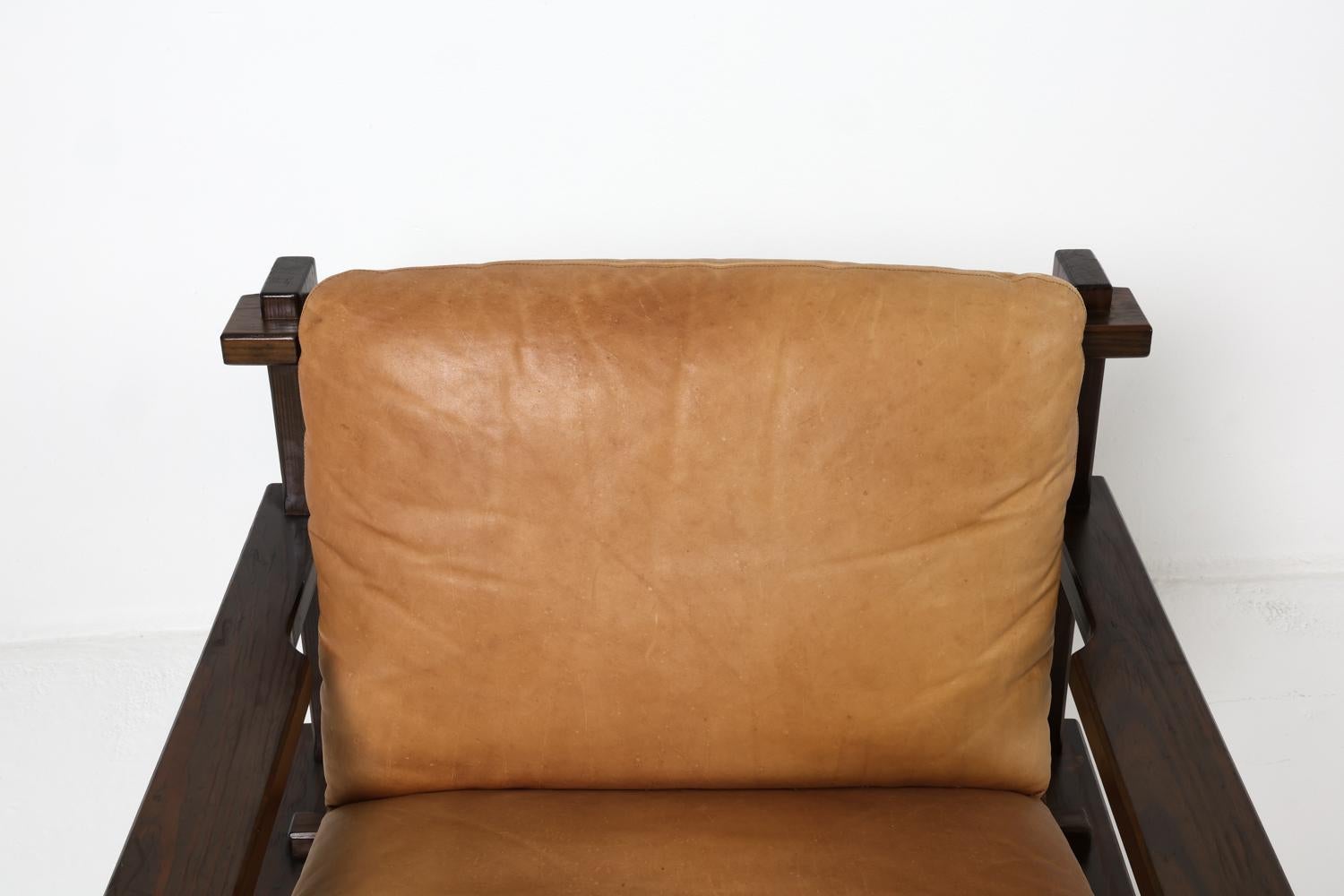 Pair of Carl Straub Danish Brutalist Sling Leather Lounge Chairs, C. 1970s 4