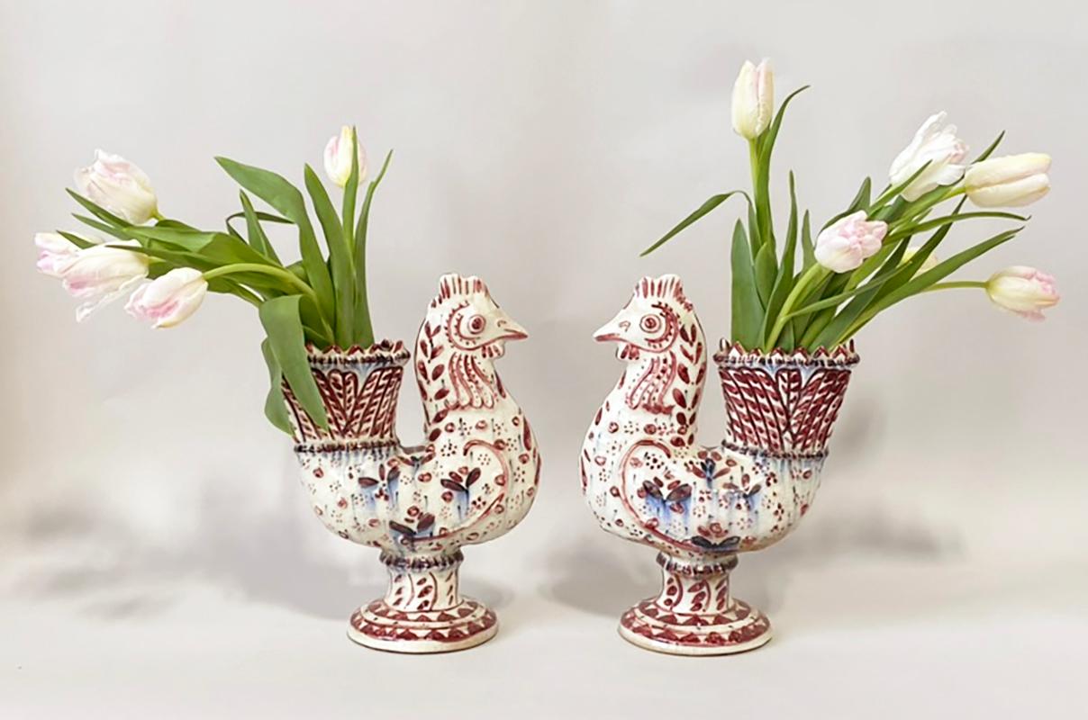 Paar Vasen mit Hahn von Carl Walters für Stonelain (Keramik) im Angebot