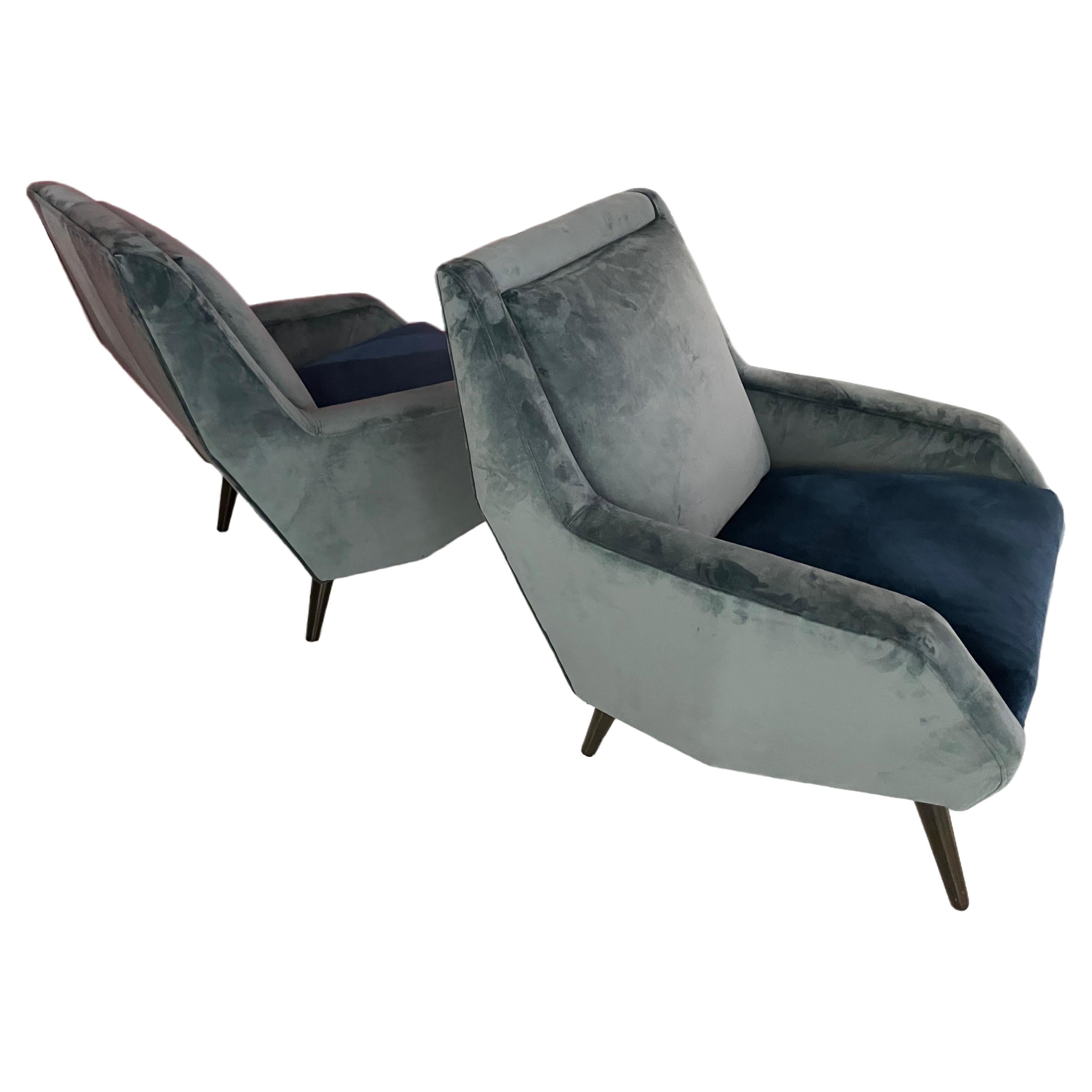 Pair of Carlo de Carli Armchairs With Velvet Upholstery for Cassina, Italy 1954.