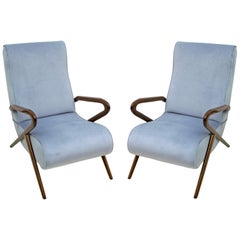 Pair of Carlo de Carli Mid-Century Modern Italian Velvet Armchairs, 1960s