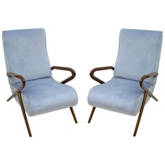 Pair of Carlo de Carli Mid-Century Modern Italian Velvet Armchairs, 1960s