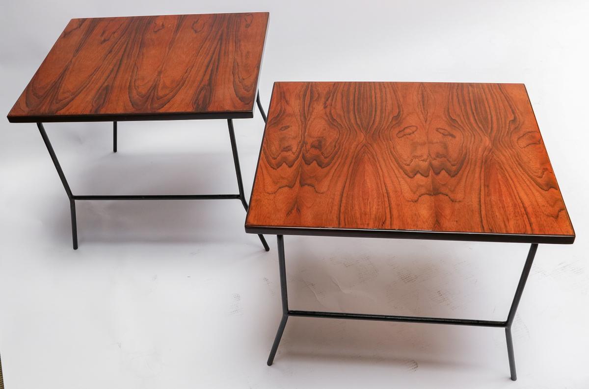 Pair of Brazilian jacaranda and black metal side tables from the 1960s by Carlo Hauner.