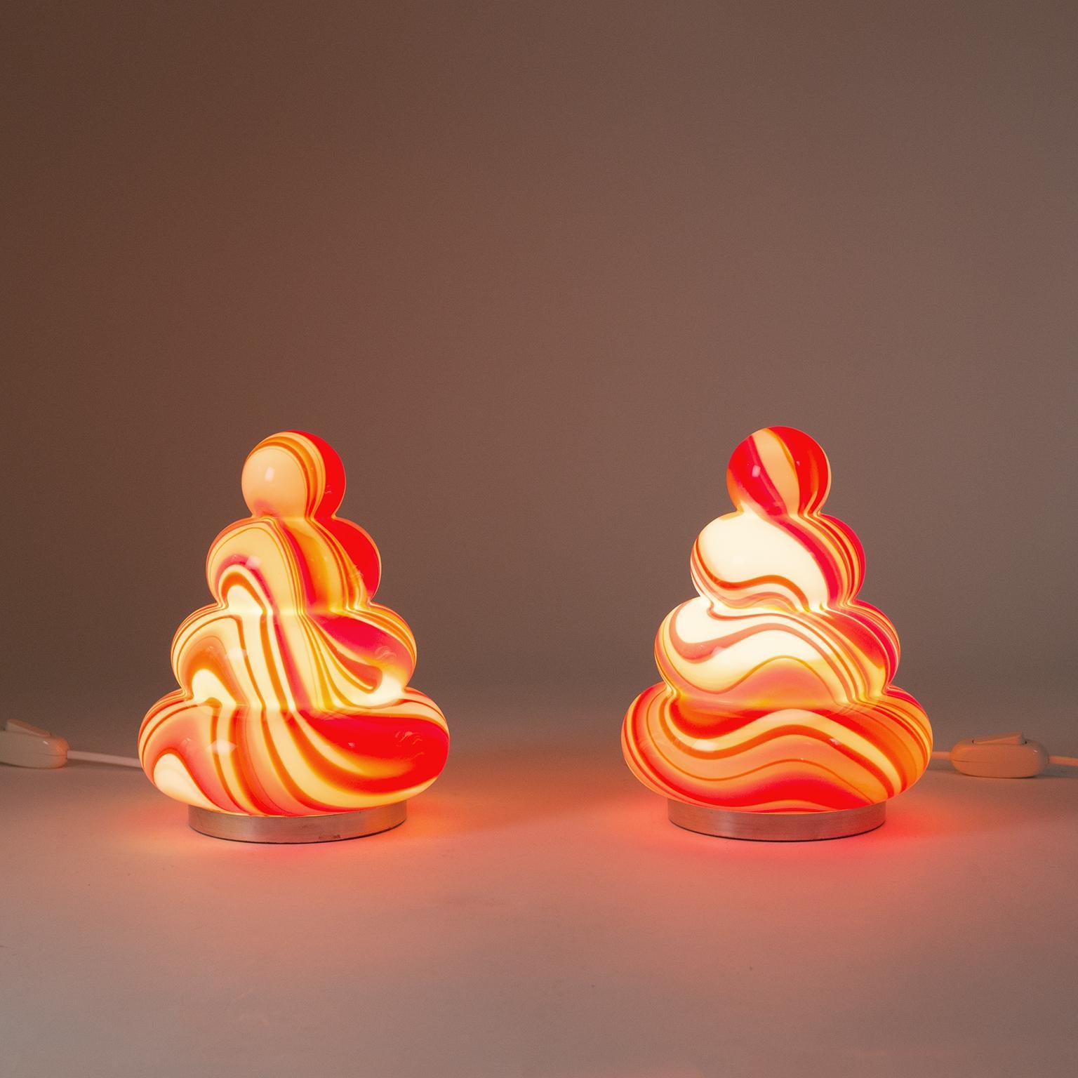 Paar Carlo Moretti-Murano-Tischlampen, 1960er-Jahre (Moderne der Mitte des Jahrhunderts)