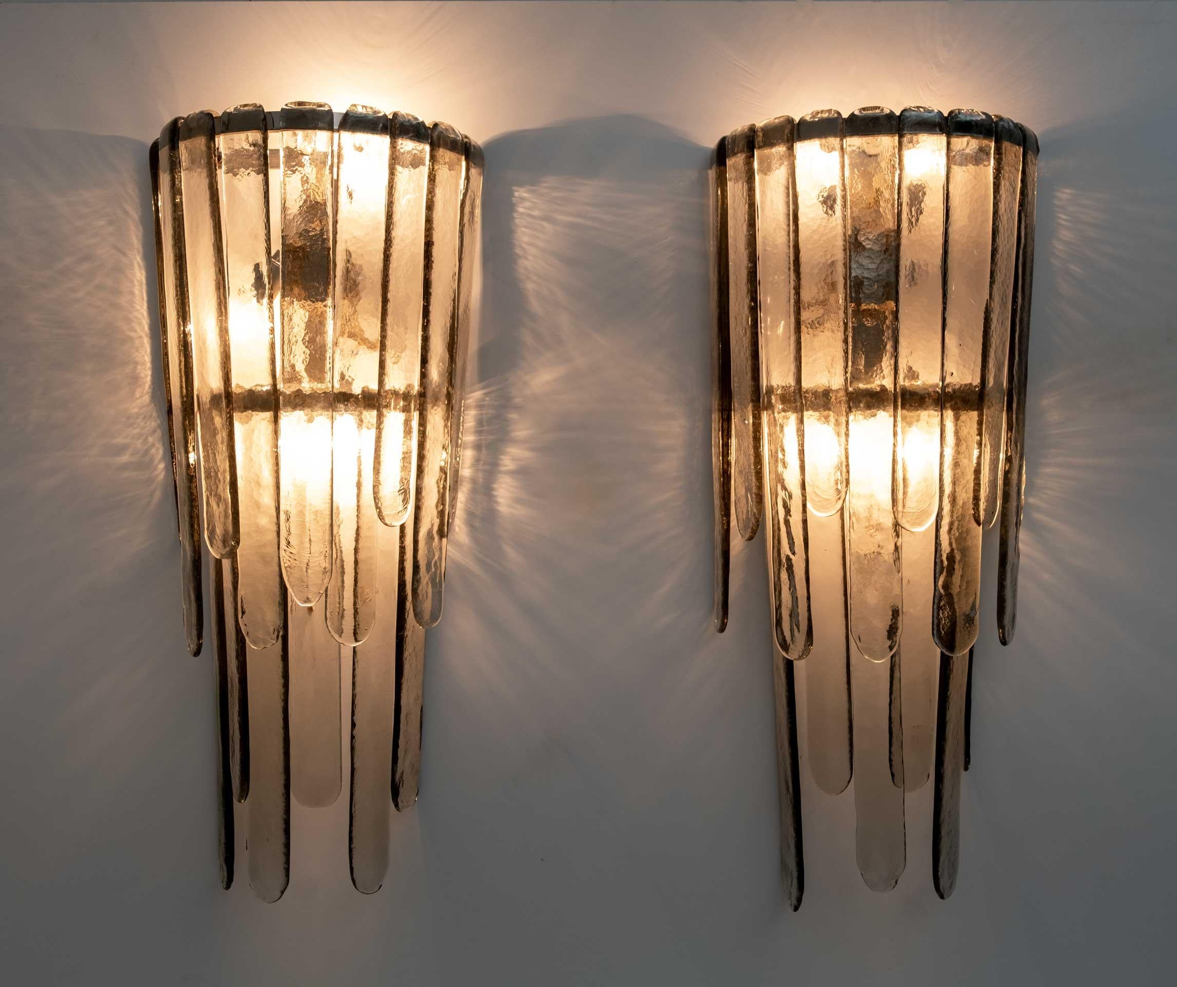 Mid-Century Modern Pair of Carlo Nason Chiseled Murano Glass Cascade Sconces for Mazzega, 1960s For Sale