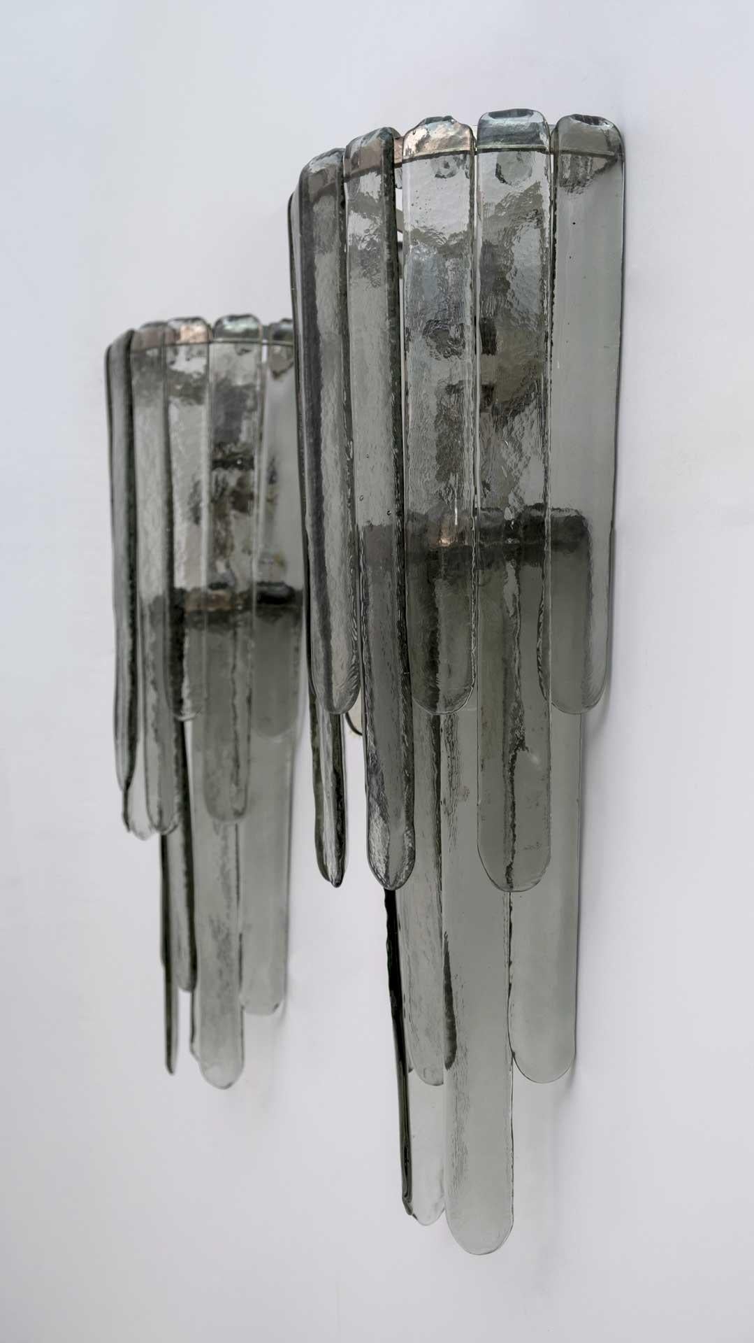 Italian Pair of Carlo Nason Chiseled Murano Glass Cascade Sconces for Mazzega, 1960s For Sale