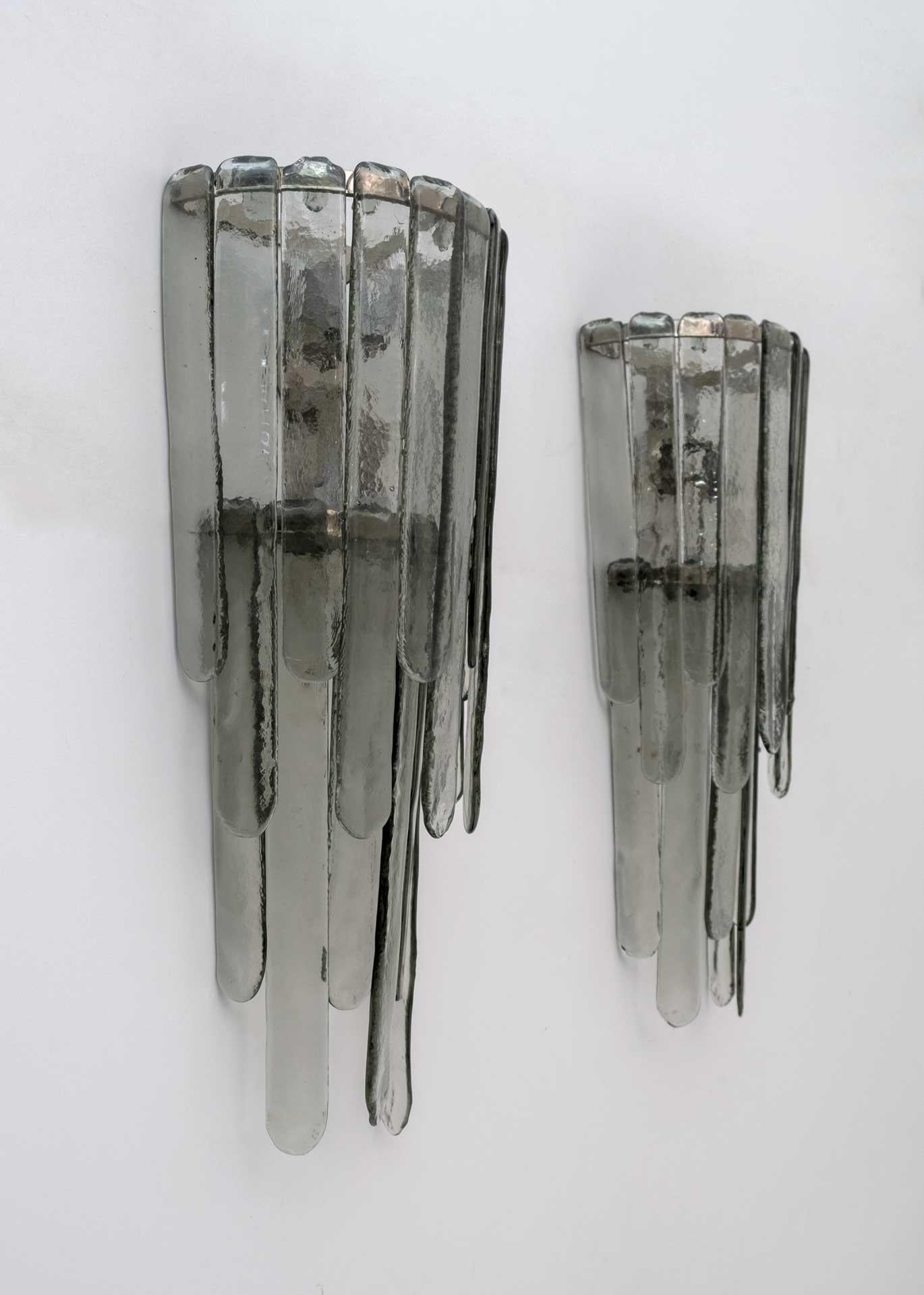Mid-20th Century Pair of Carlo Nason Chiseled Murano Glass Cascade Sconces for Mazzega, 1960s For Sale