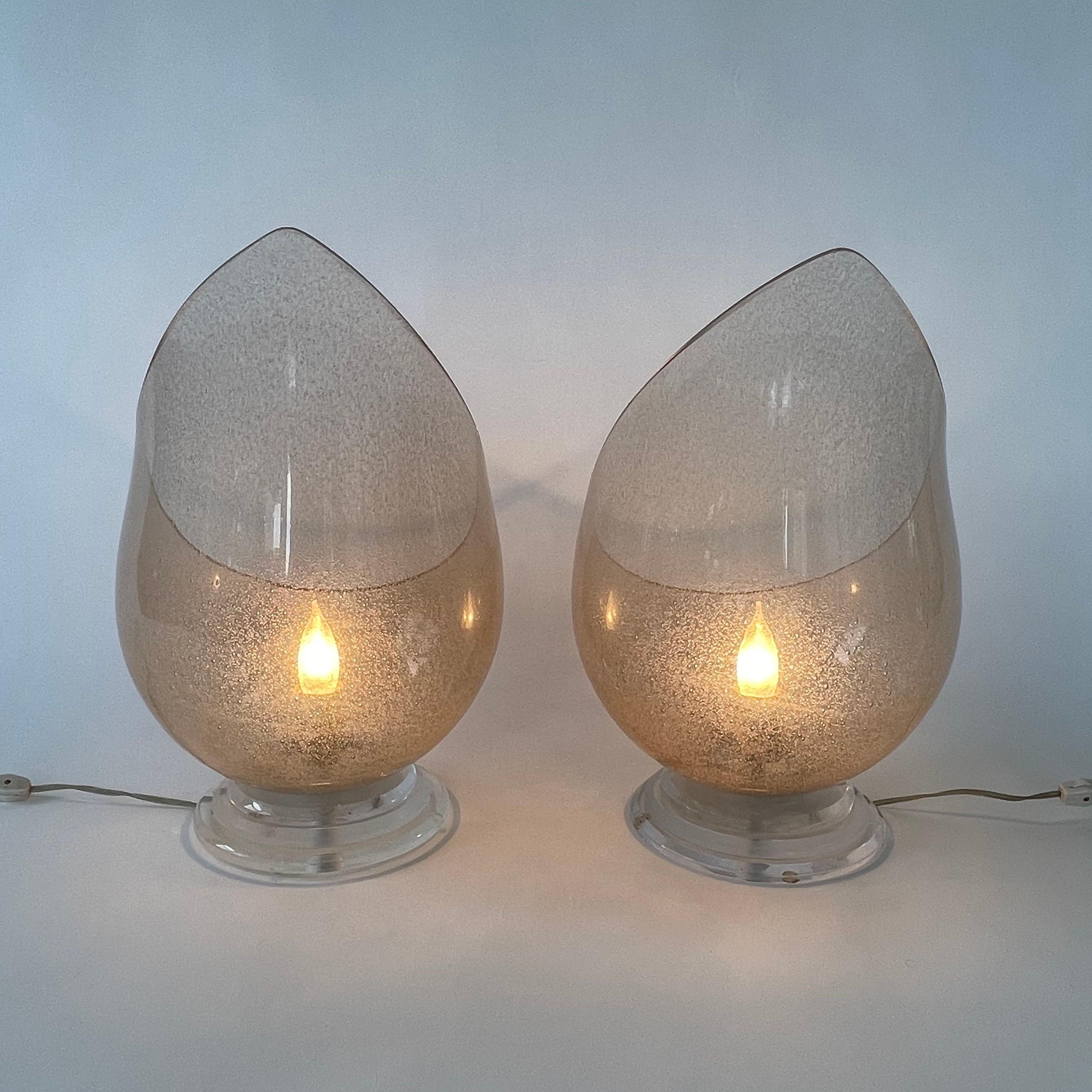Paar Carlo Nason Pulegoso Murano-Tischlampen mit Tulpen aus Muranoglas von Mazzega, Italien, 1970er Jahre im Angebot 3