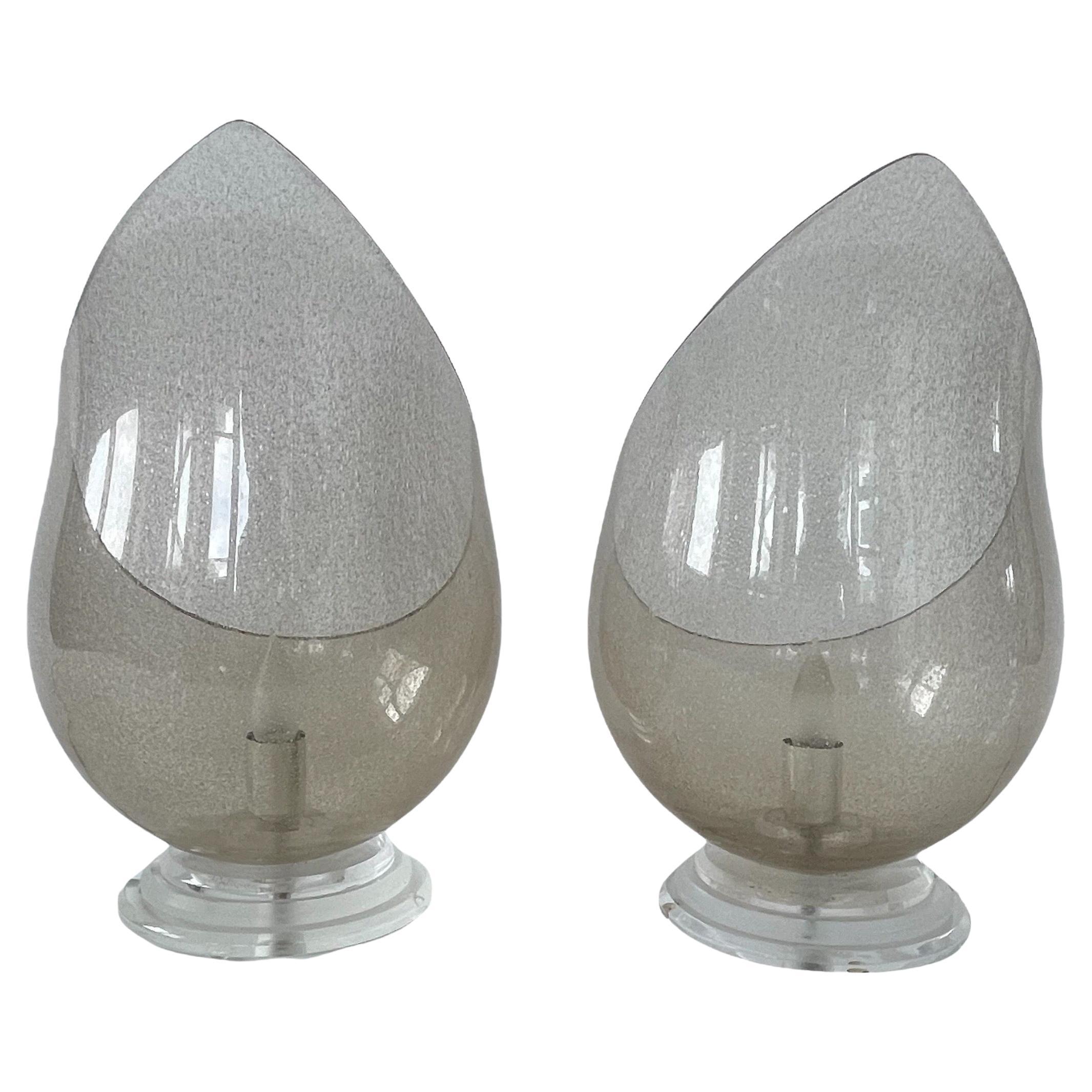 Paar Carlo Nason Pulegoso Murano-Tischlampen mit Tulpen aus Muranoglas von Mazzega, Italien, 1970er Jahre im Angebot