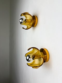 Paar Carlo Nason Wandleuchter für Mazzega Murano Orange, geblasenes Glas Italien 1970