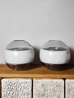 Pareja de lámparas de sobremesa Carlo Nason para Linea GB Milano, cristal ahumado y opalino