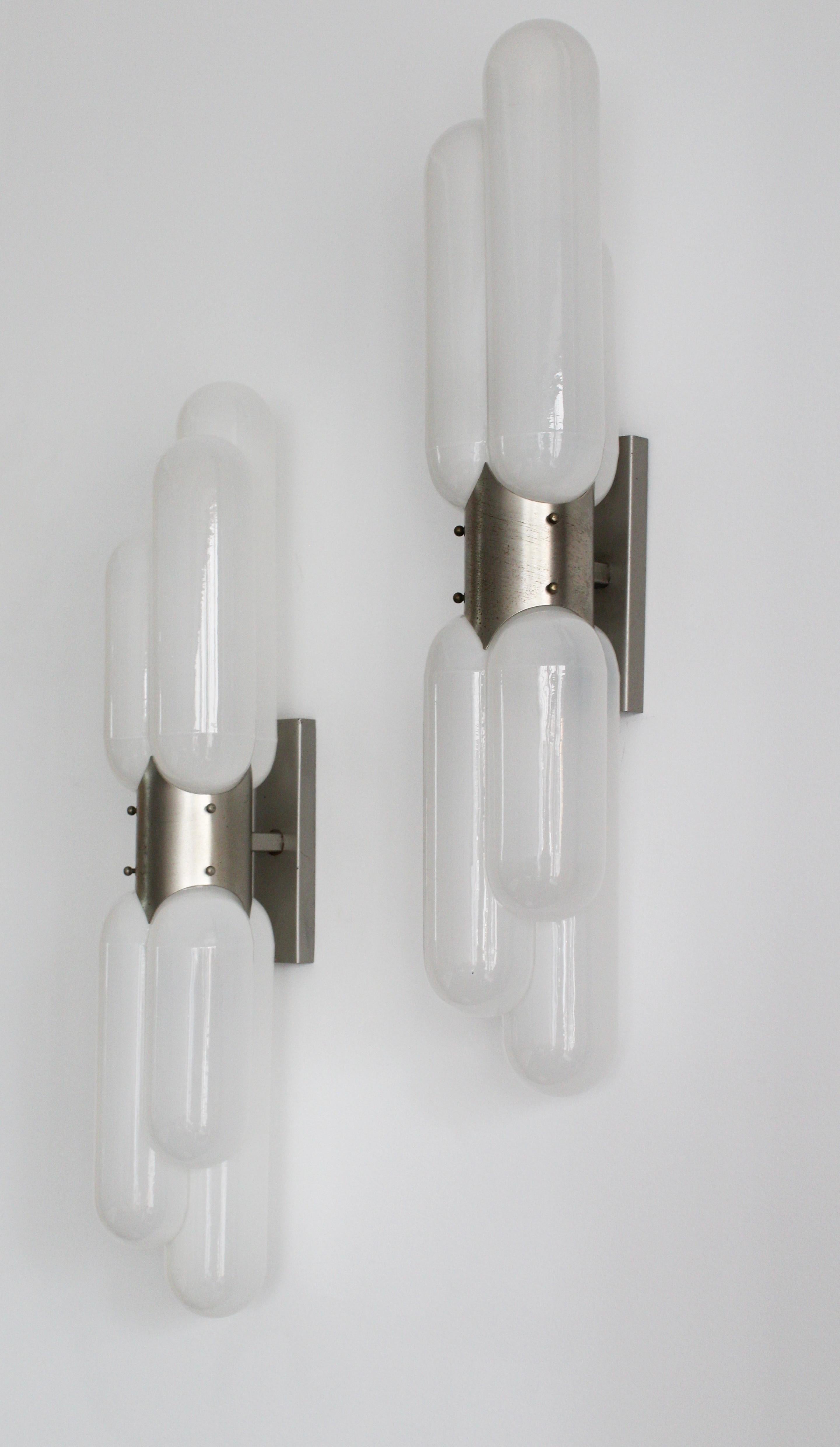 Italian Pair of Carlo Nason ‘Torpedo’ wall lights, 1960s For Sale