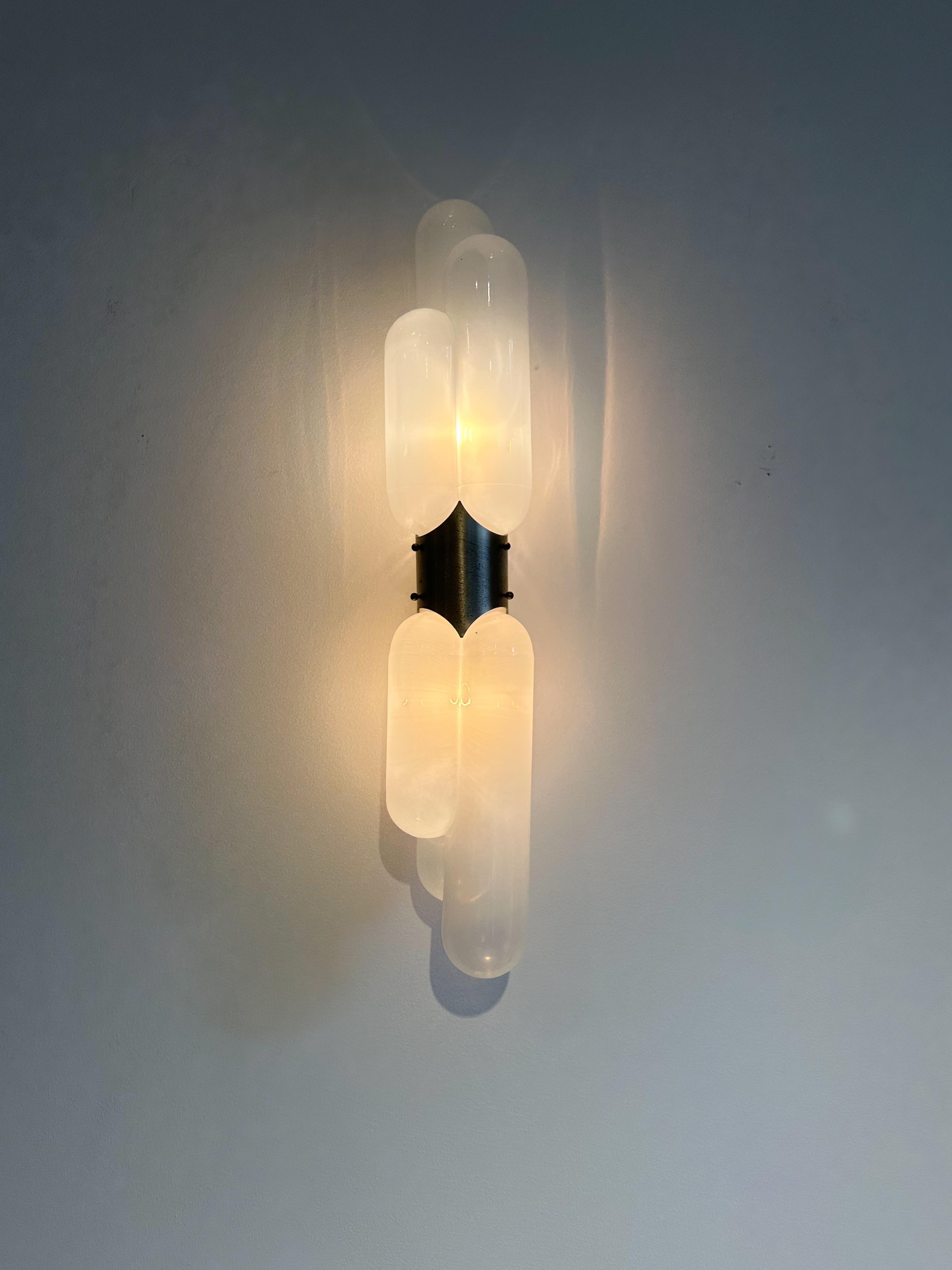 Mid-20th Century Pair of Carlo Nason ‘Torpedo’ wall lights, 1960s For Sale