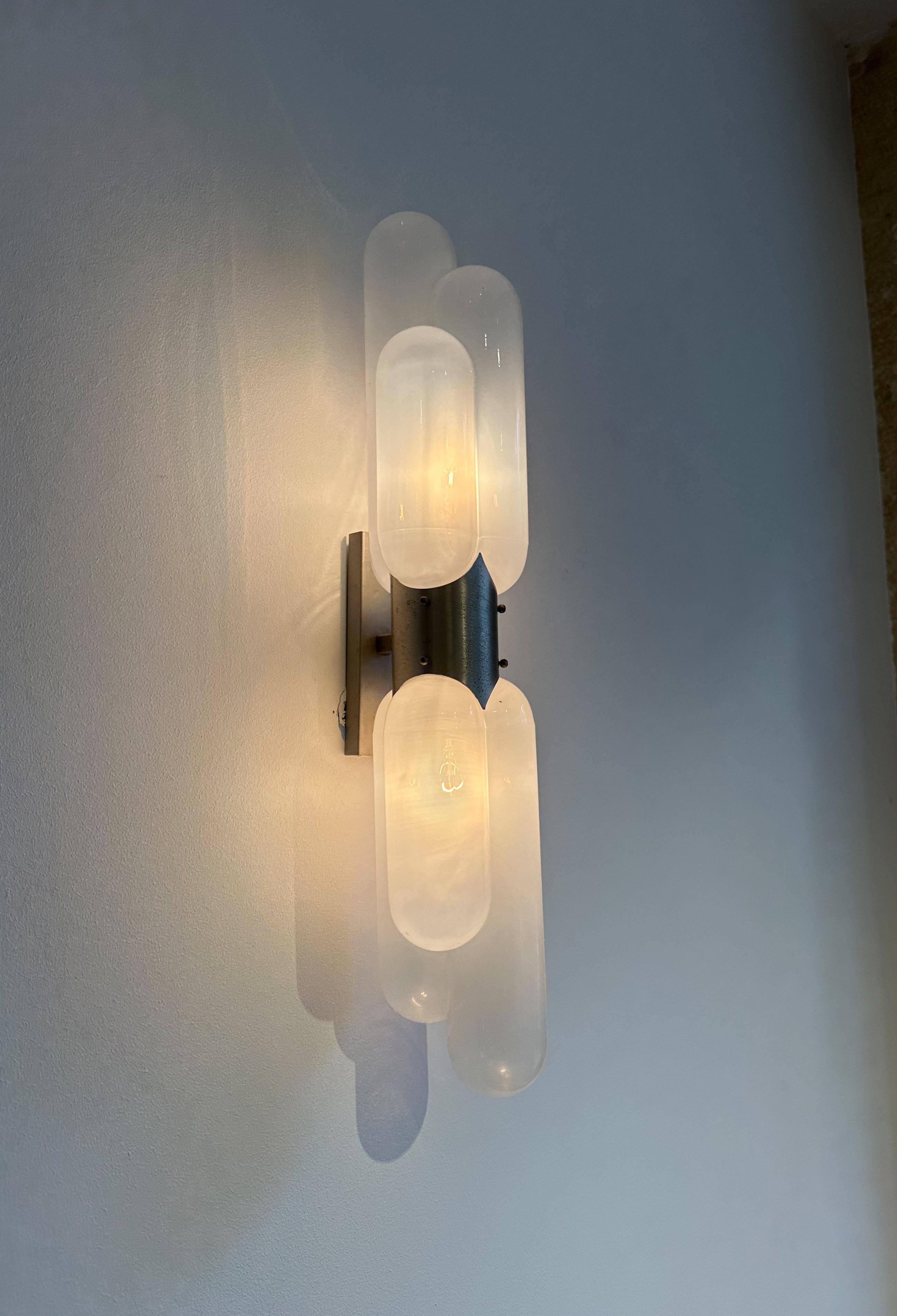 Metal Pair of Carlo Nason ‘Torpedo’ wall lights, 1960s For Sale