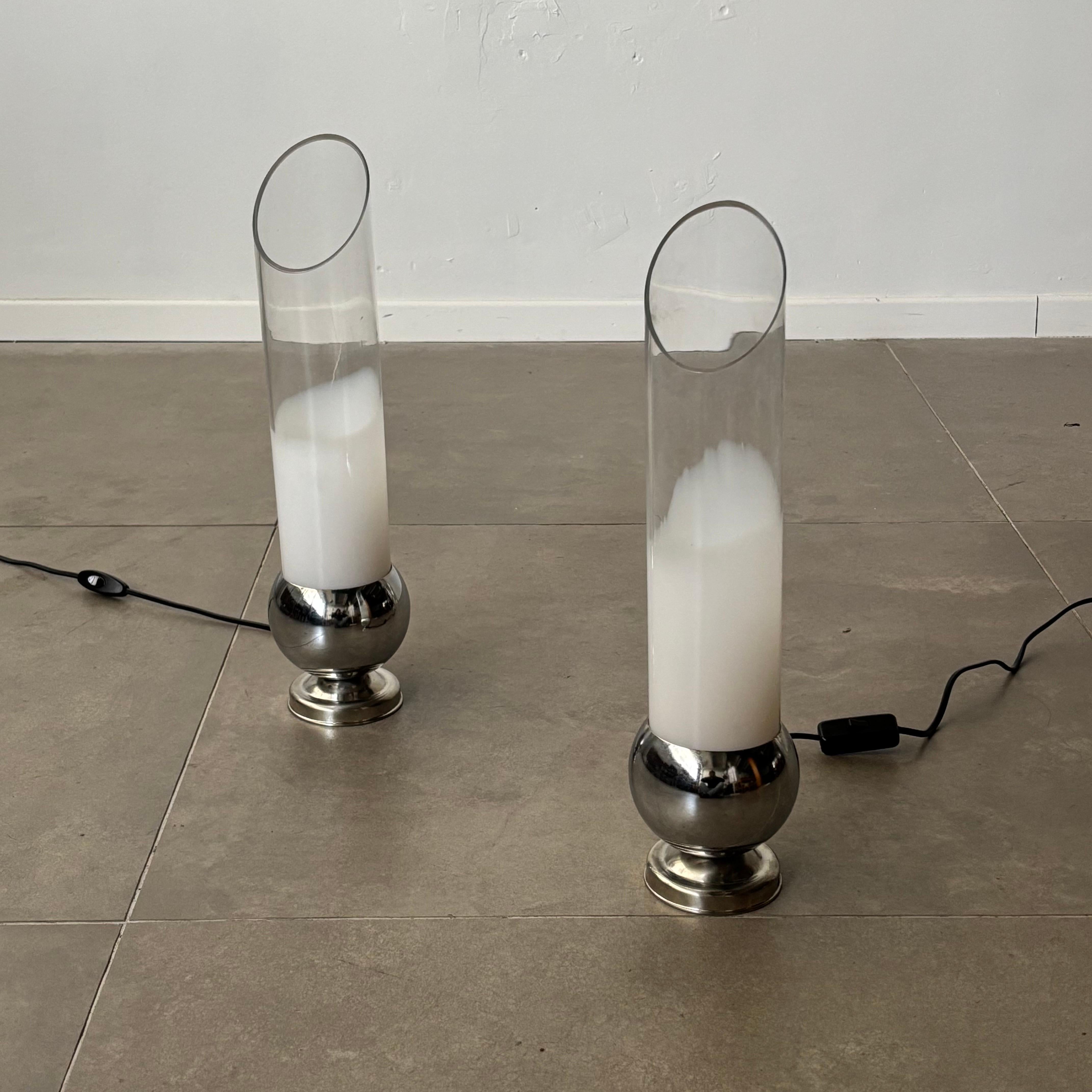 20th Century Pair of Carlo Nason Tubular Glass Table Lamps, 1970s Italy For Sale