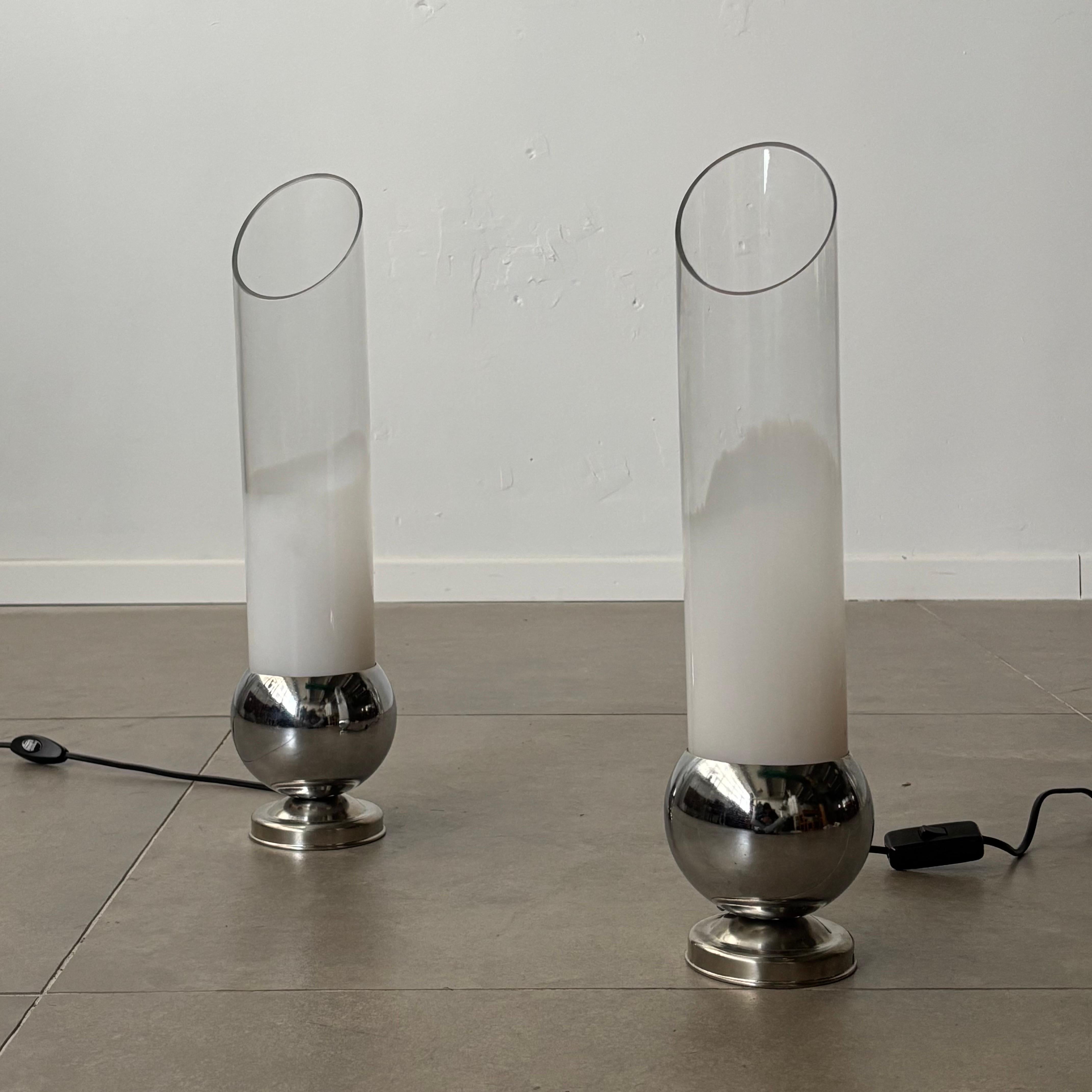 Pair of Carlo Nason Tubular Glass Table Lamps, 1970s Italy For Sale 2