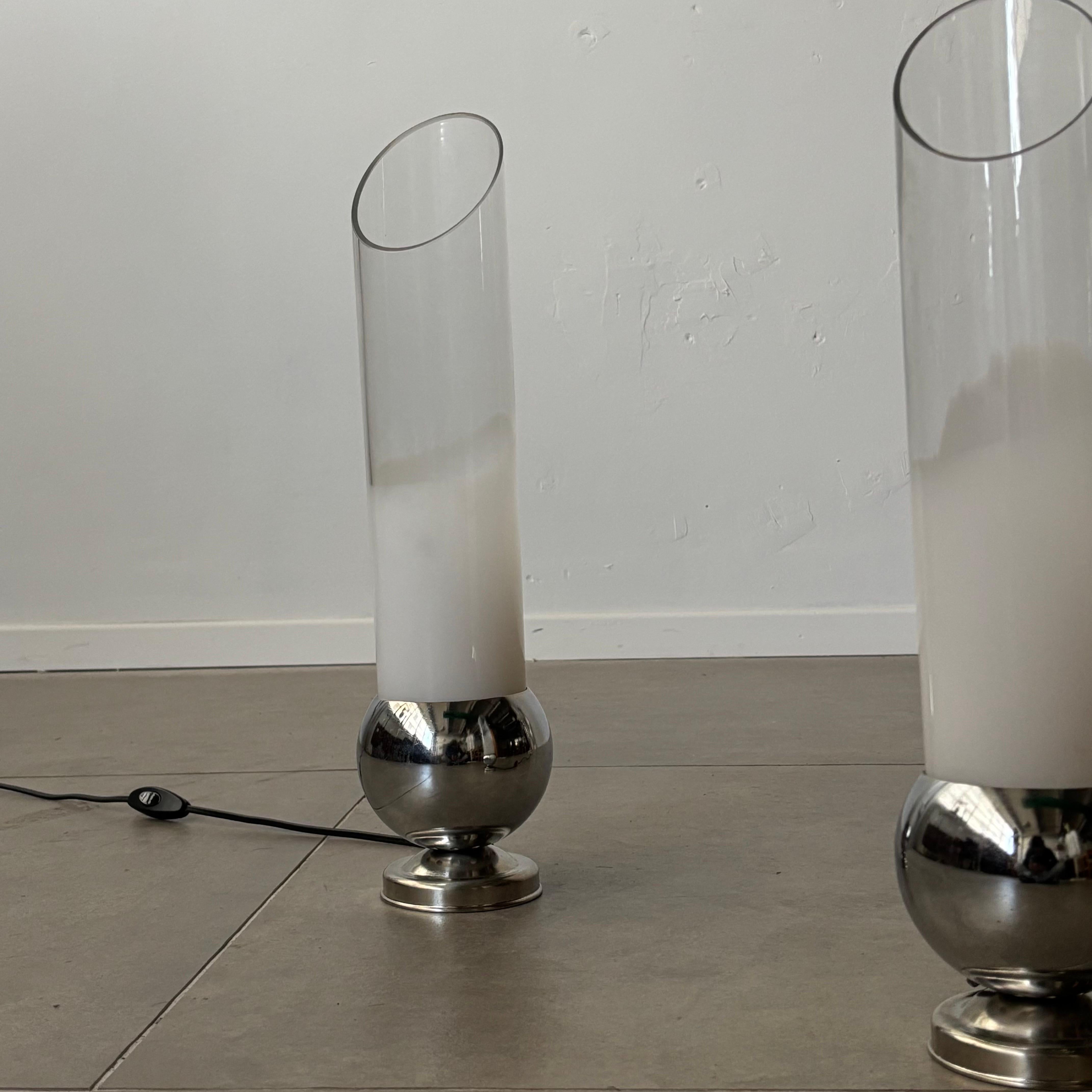 Pair of Carlo Nason Tubular Glass Table Lamps, 1970s Italy For Sale 3