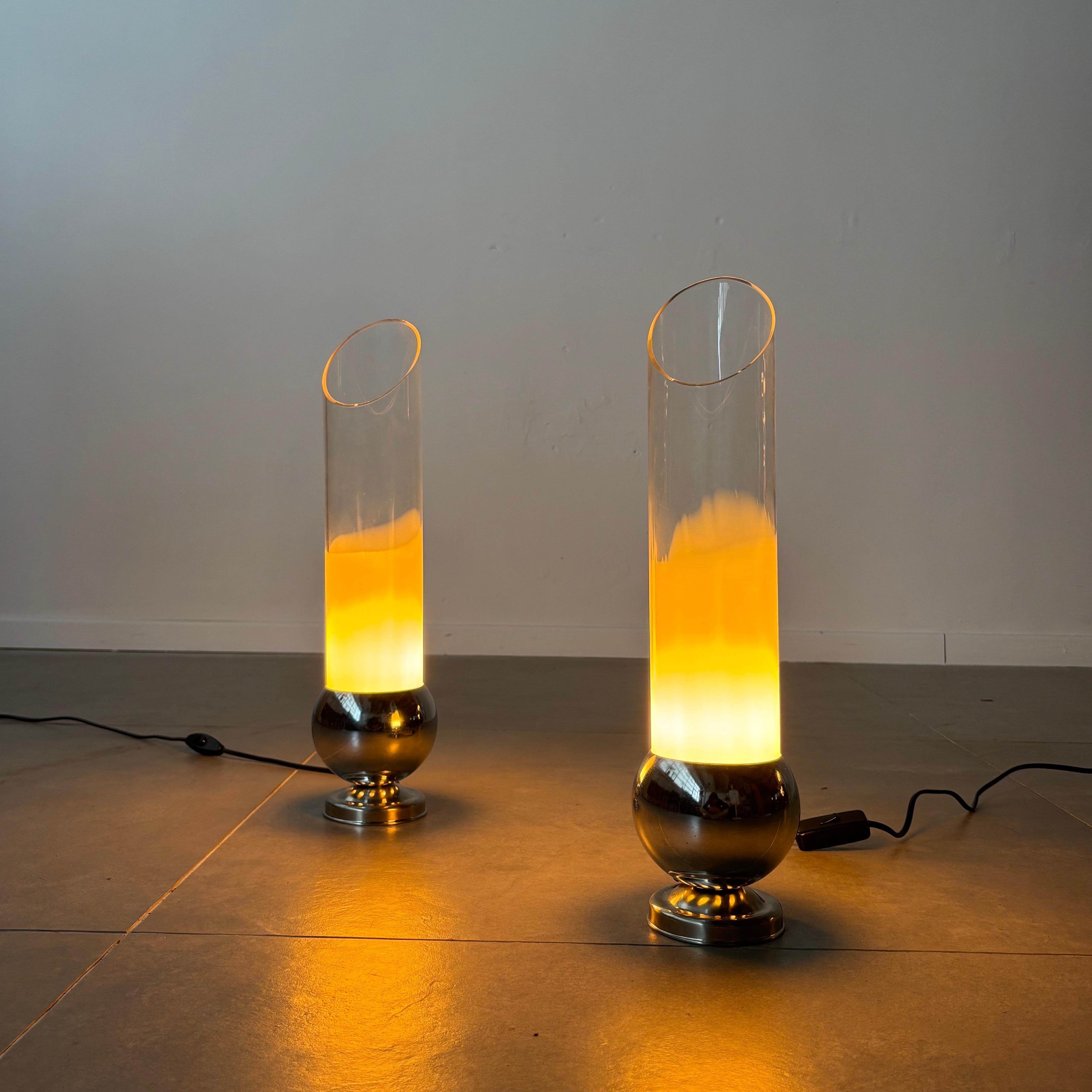 Pair of Carlo Nason Tubular Glass Table Lamps, 1970s Italy For Sale 4
