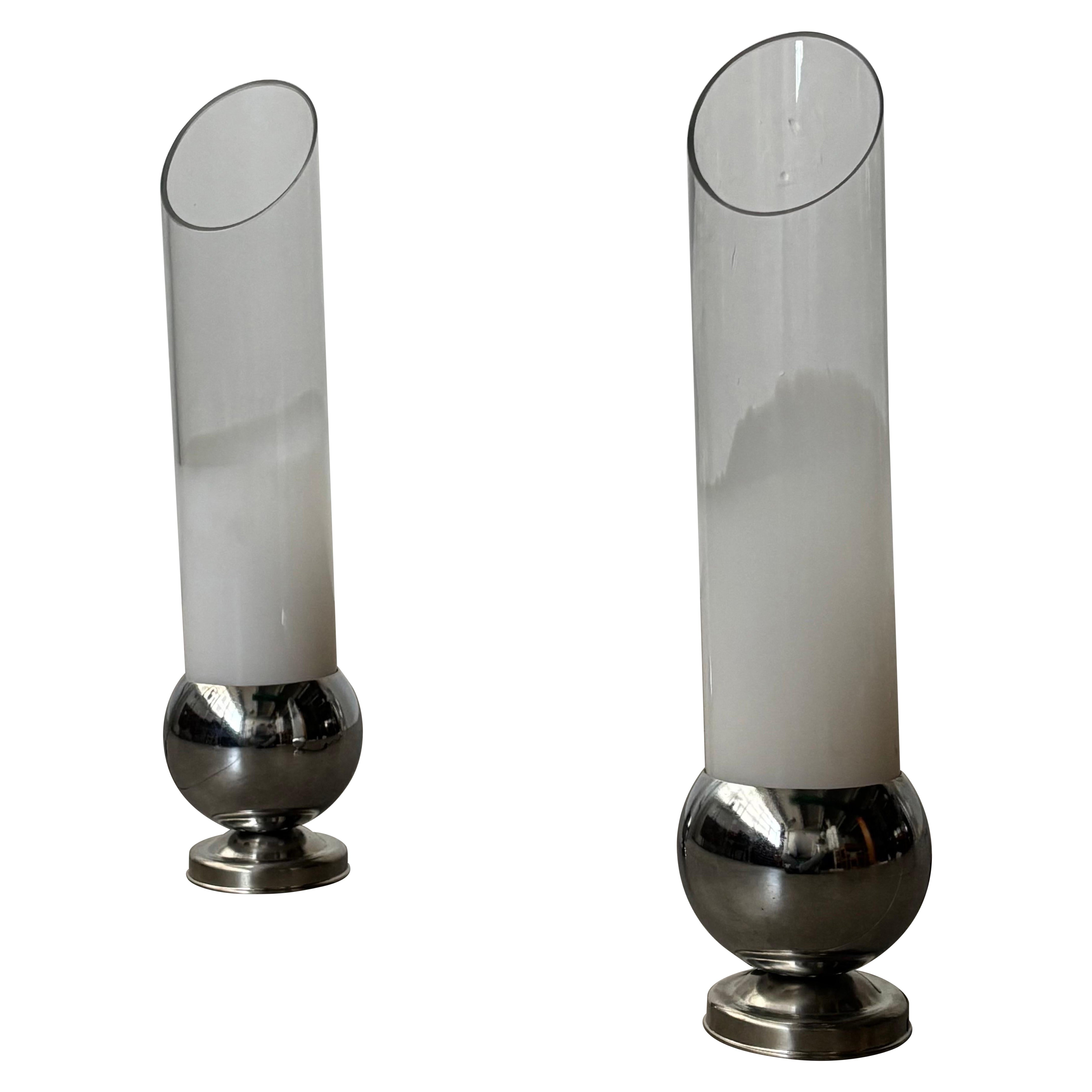 Paar Carlo Nason-Tischlampen aus röhrenförmigem Glas, Italien, 1970er Jahre im Angebot
