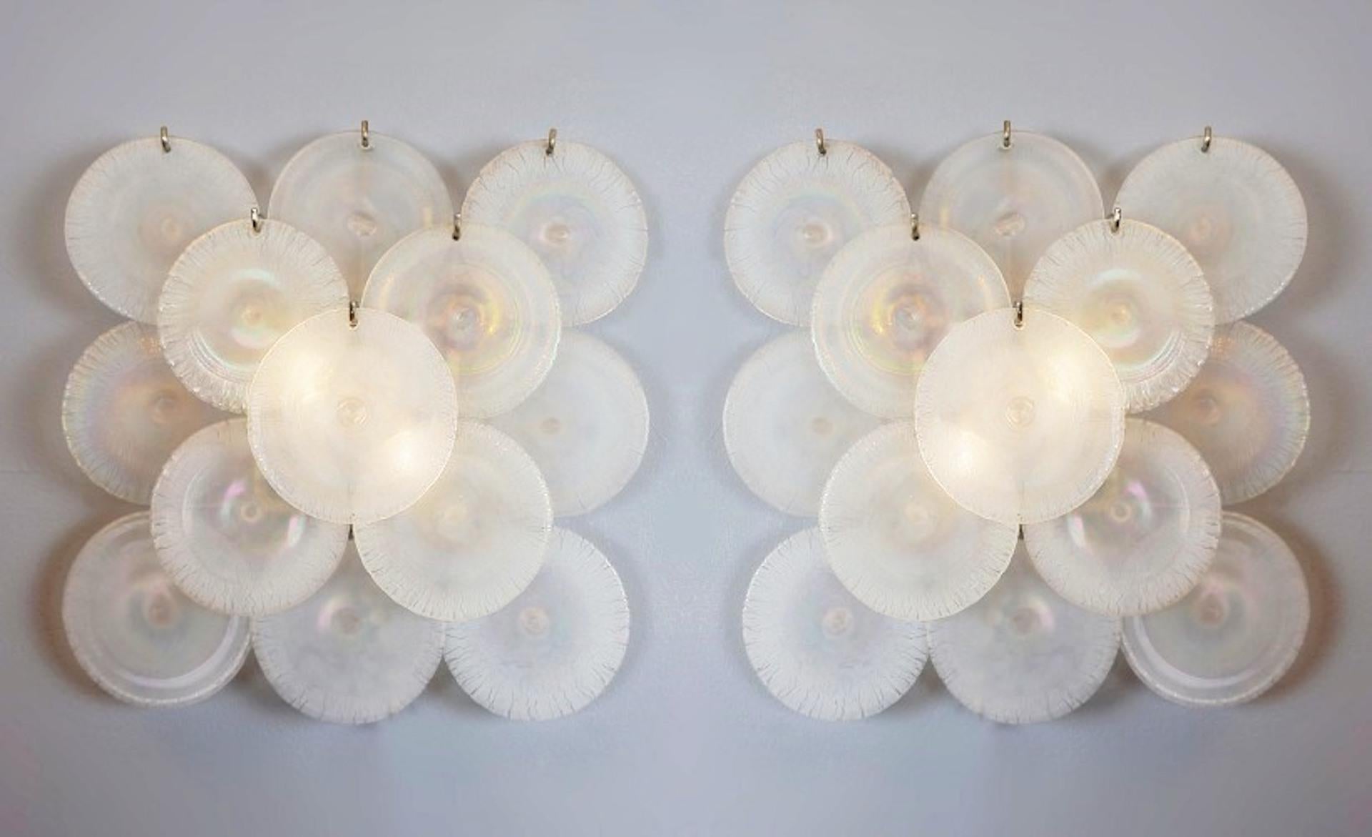 Italian Pair of Carlo Nason Wall Lamps with Murano Glass Discs 1960s '2 Pairs Available'