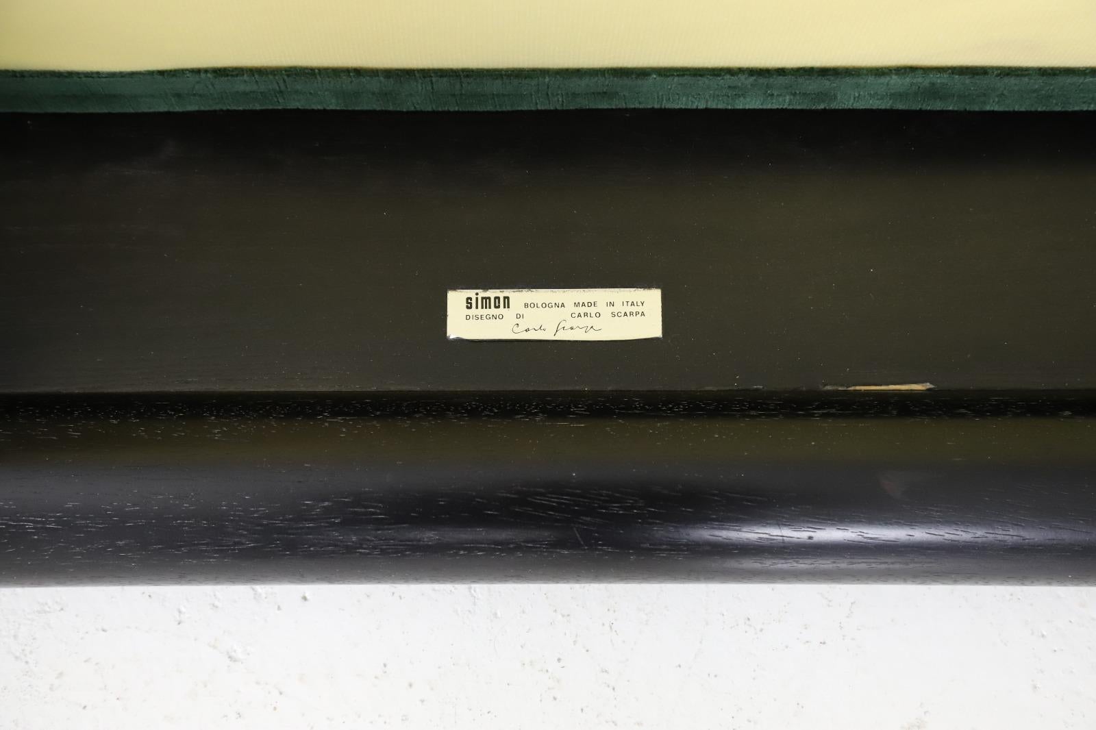 Pair of Carlo Scarpa 'Cornaro' Sofas in Dark Green Velvet Upholstery 2