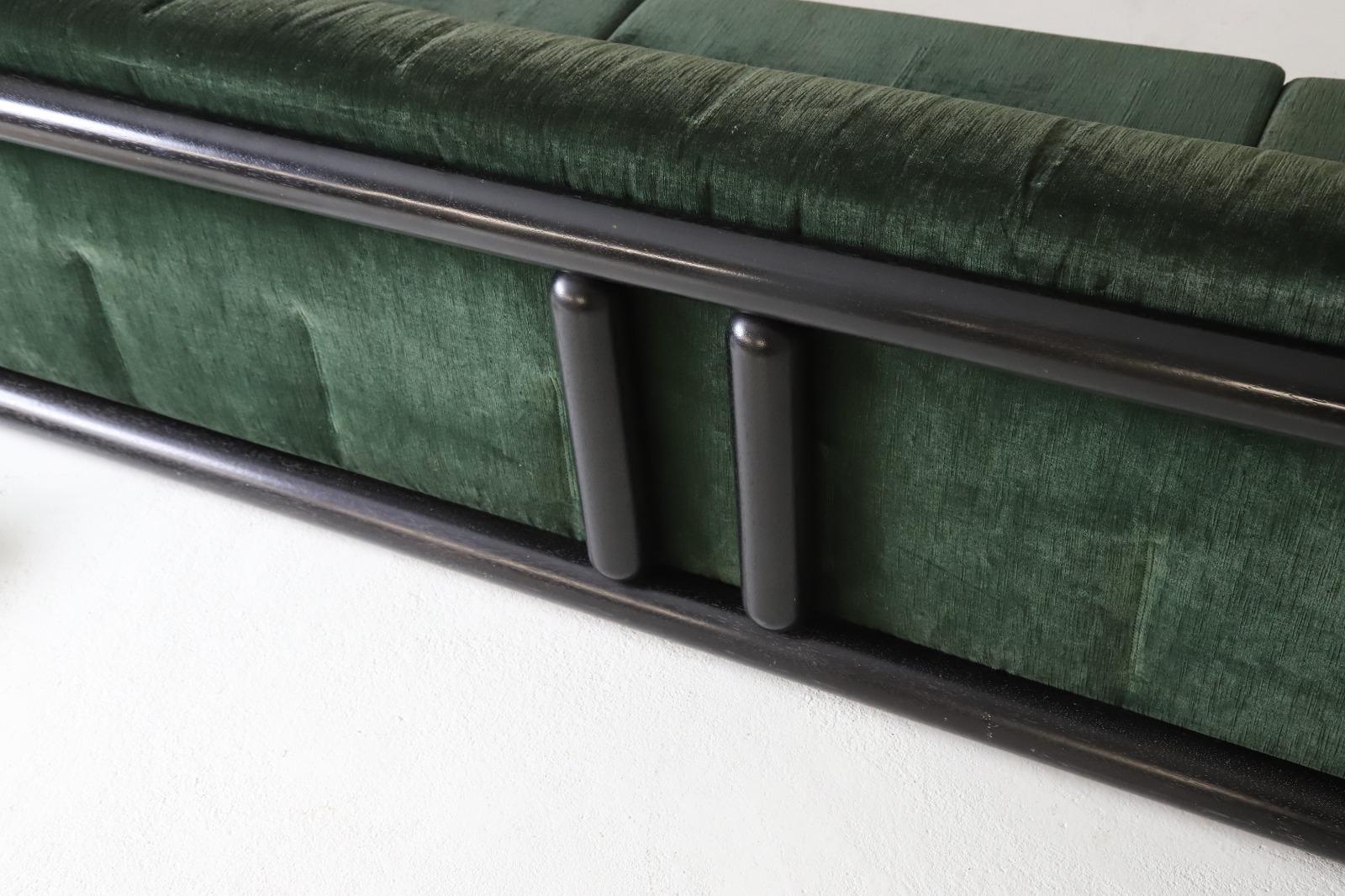 Late 20th Century Pair of Carlo Scarpa 'Cornaro' Sofas in Dark Green Velvet Upholstery