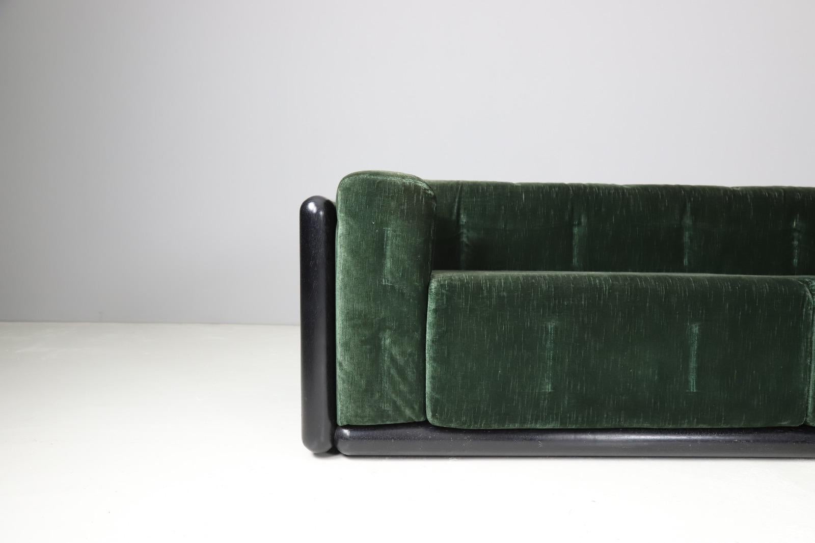 Stained Pair of Carlo Scarpa 'Cornaro' Sofas in Dark Green Velvet Upholstery