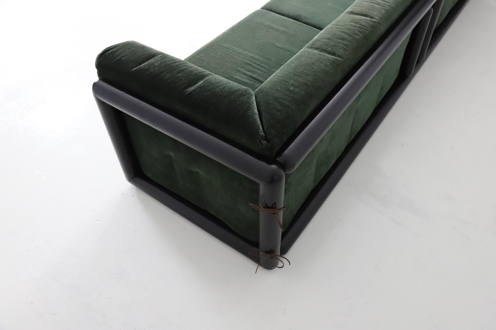 Leather Pair of Carlo Scarpa 'Cornaro' Sofas in Dark Green Velvet Upholstery