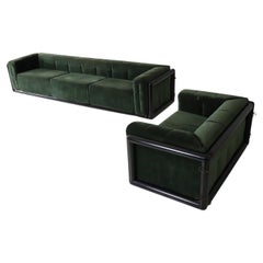 Pair of Carlo Scarpa 'Cornaro' Sofas in Dark Green Velvet Upholstery