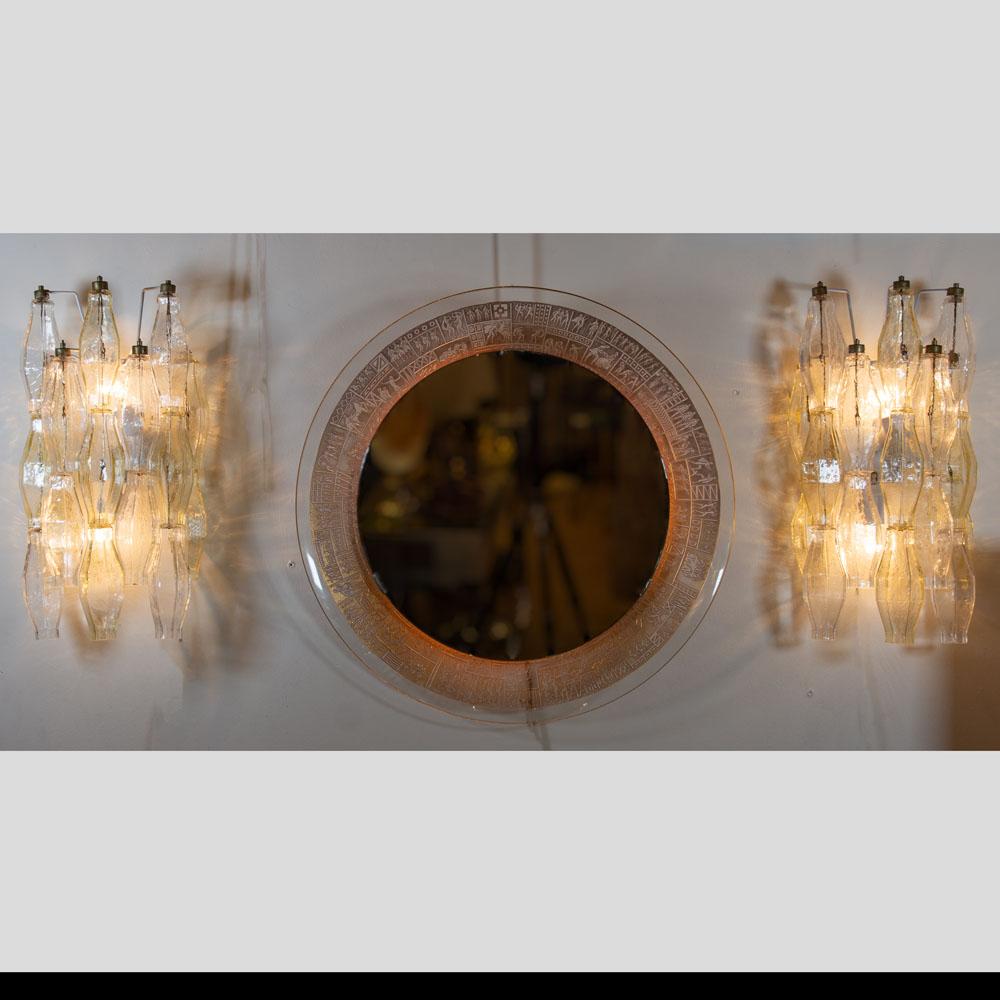 Mid-Century Modern Paire d'appliques en verre soufflé transparent ambré de Carlo Scarpa pour Venini Poliedri  en vente