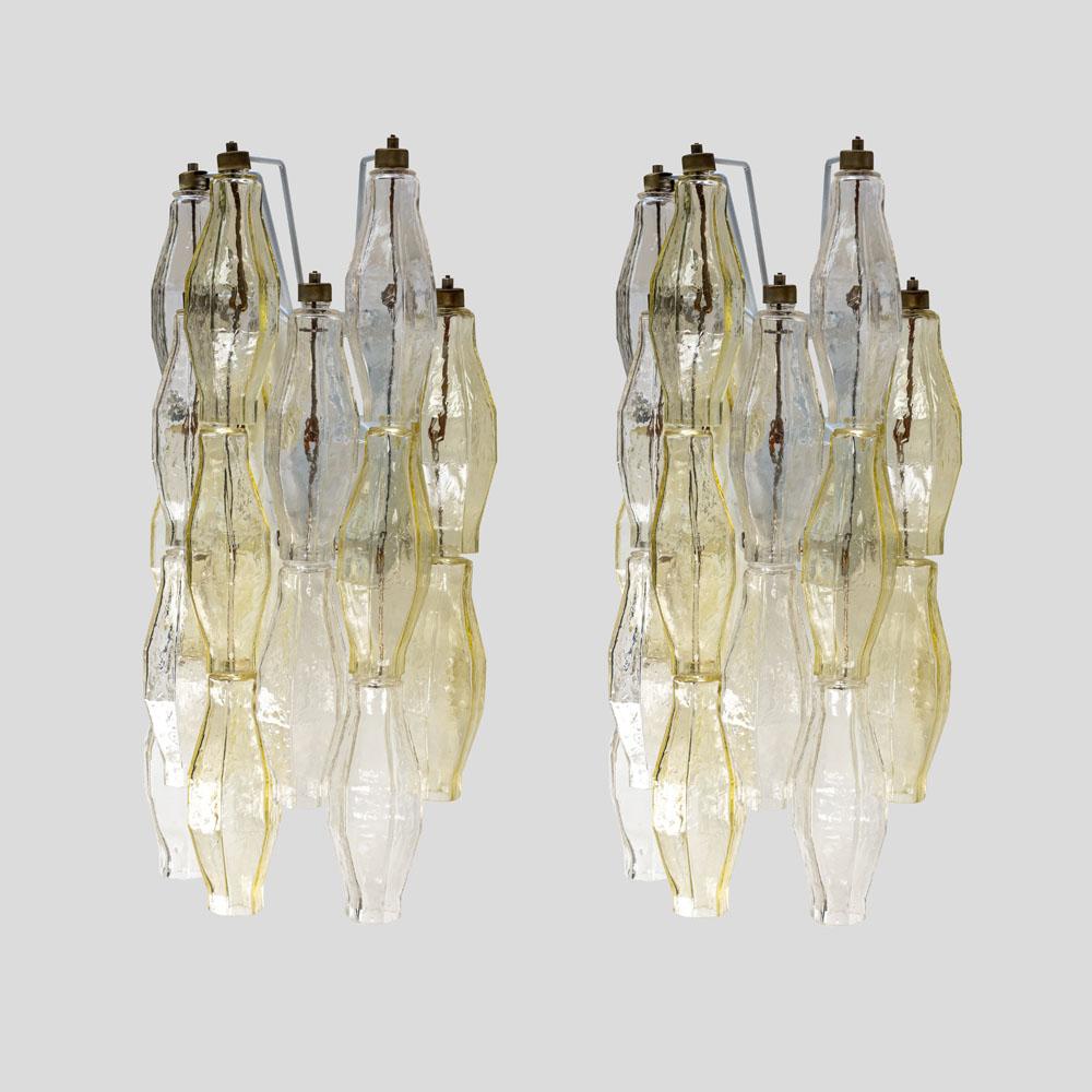 Paire d'appliques en verre soufflé transparent ambré de Carlo Scarpa pour Venini Poliedri  Bon état - En vente à London, GB