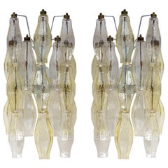 Pair of Carlo Scarpa design for Venini Poliedri sconces amber clear blown glass