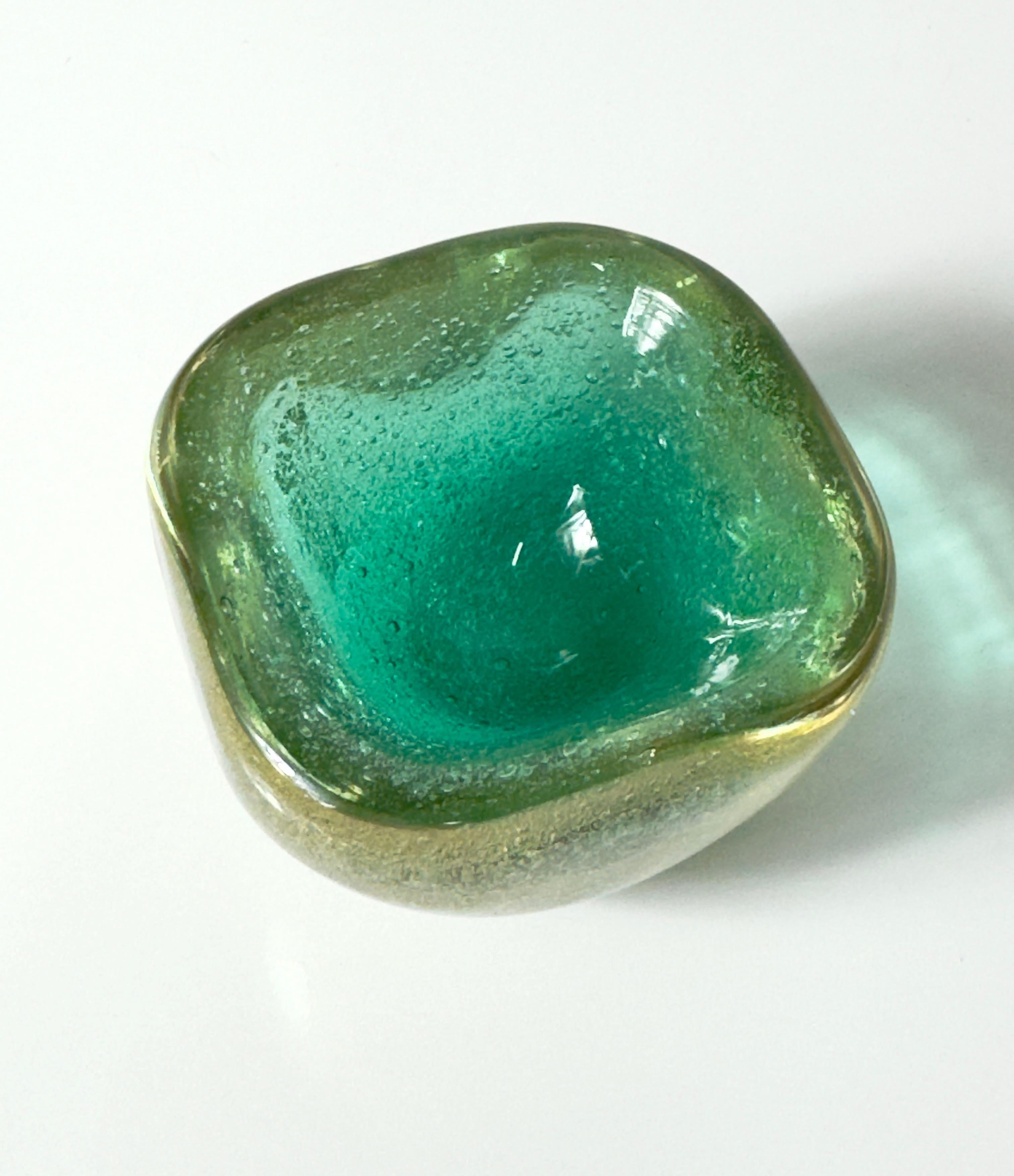 Pareja de cuencos de cristal verde Carlo Scarpa Sommerso Bollicine para Venini Italia Años 30 en venta 4