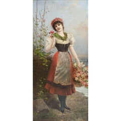 Pair of Carlo Valensi Oil on Canvas Paintings of Beauties Italian, 19th Century