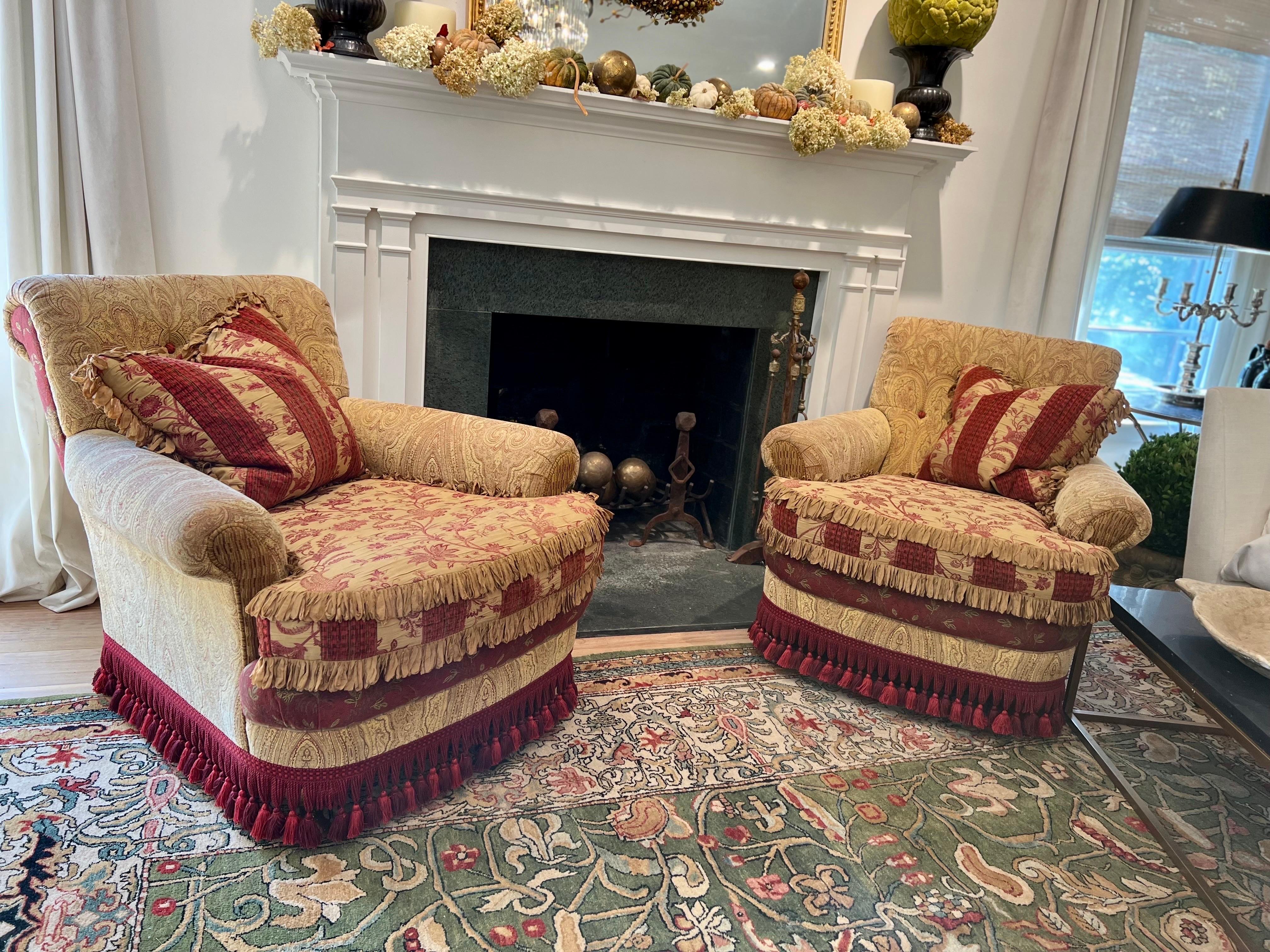 Pair of Carol Hicks Bolton Collection by EJ Victor Armchairs w/Ottoman Giltwood  For Sale 4