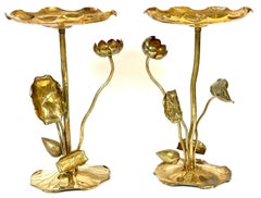 Pair of Carole Stupell Brass Lotus Lily Pad Side Tables, Hong Kong, Circa 1970s