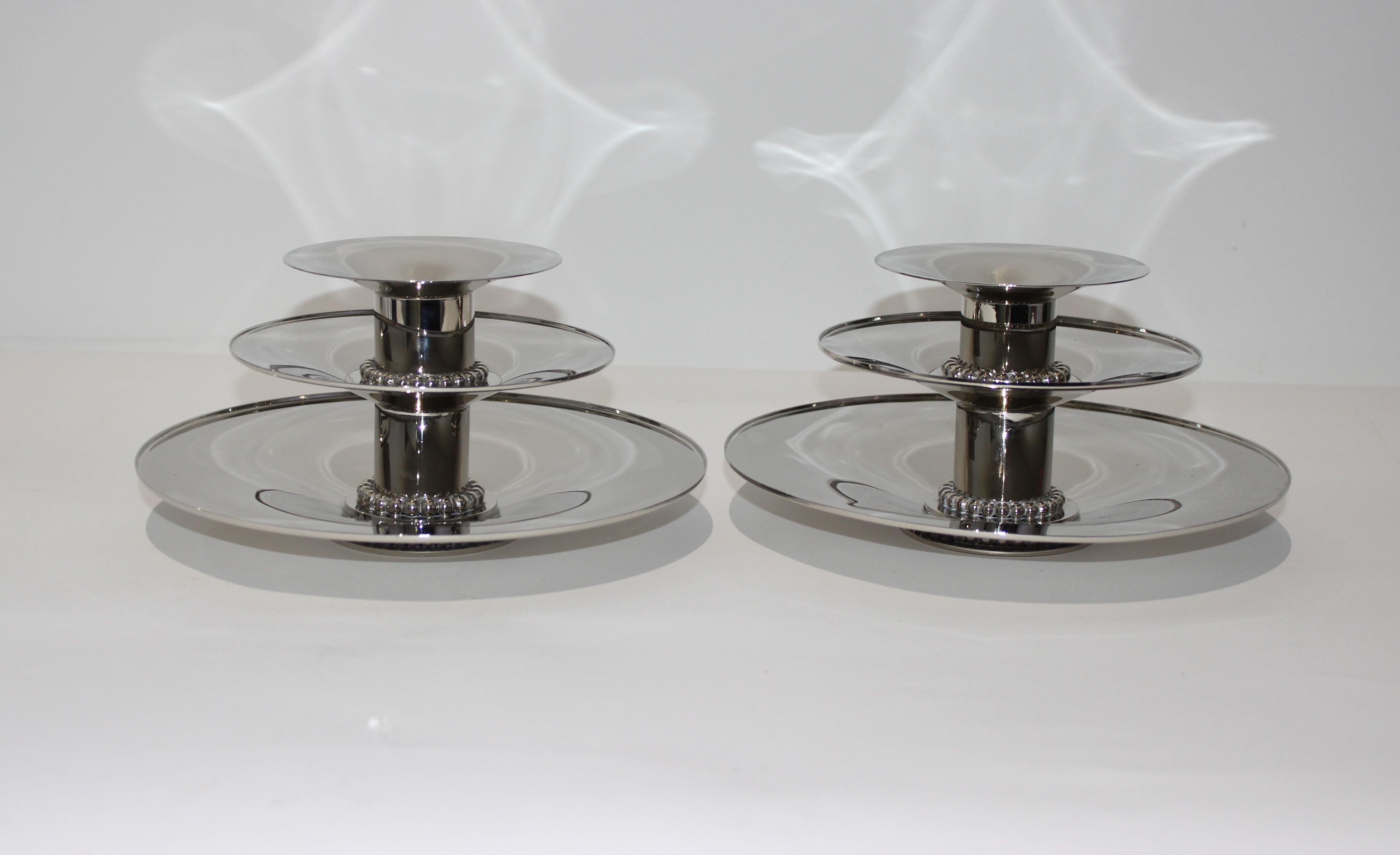 Plated Pair of Carole Stuppell Art Deco Candleholders