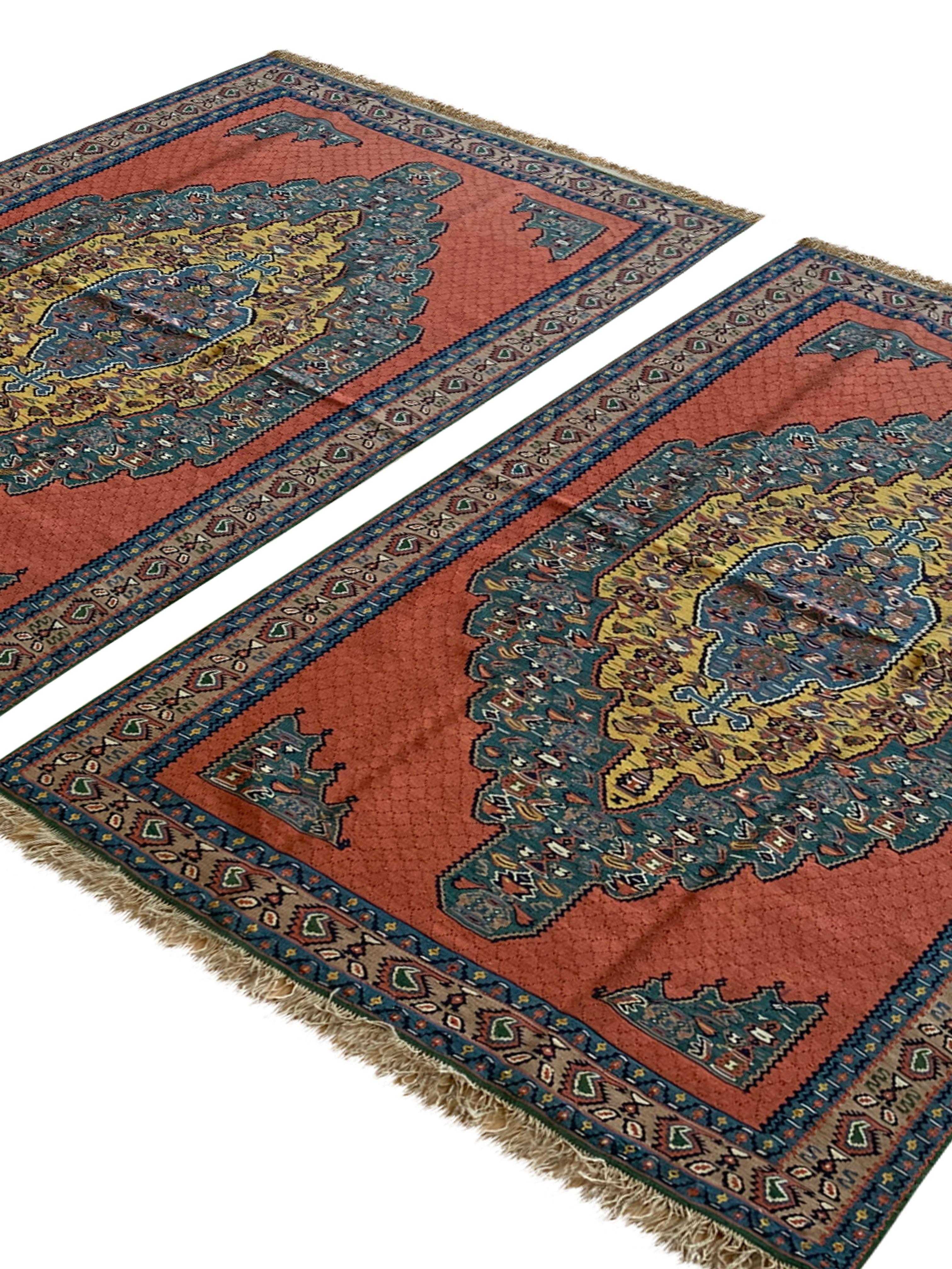 Pair of Carpet Kilim Rugs Handmade Flatwoven Silk and Wool Area Rug  For Sale 5