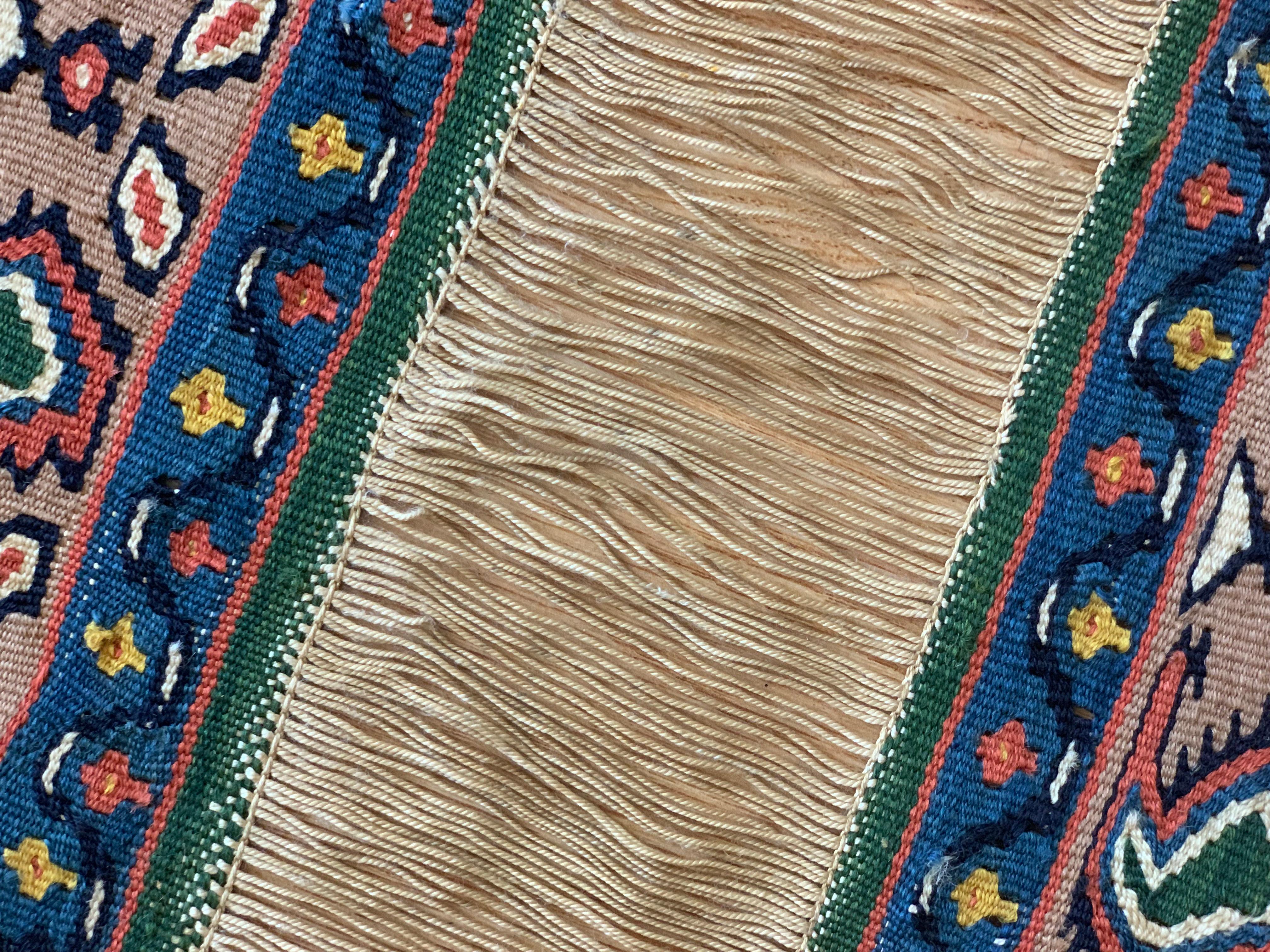 Iraqi Pair of Carpet Kilim Rugs Handmade Flatwoven Silk and Wool Area Rug  For Sale