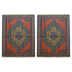 Pair of Carpet Kilim Rugs Handmade Flatwoven Silk and Wool Area Rug 