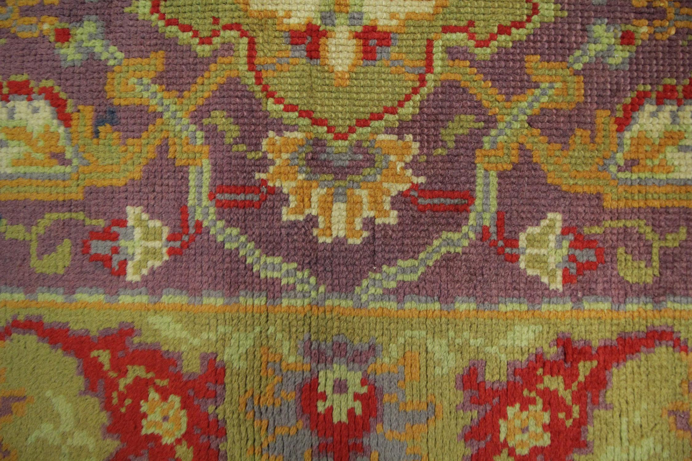 Arts and Crafts Pair of Carpet Vintage Irish Donegal Rugs, Purple/ Yellow Living Room Rugs Sale For Sale