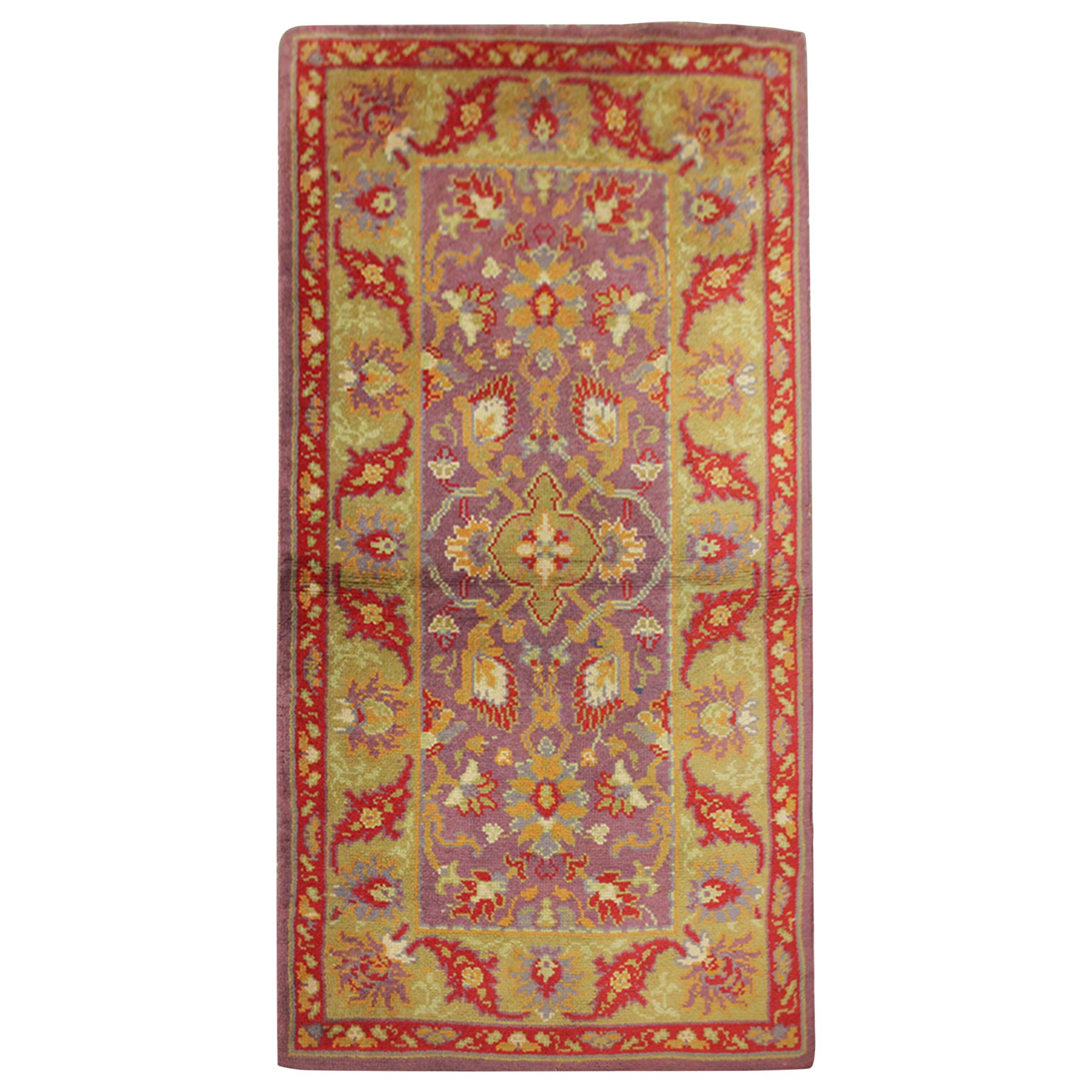 Antique Carpet Vintage Irish Donegal Rugs, Purple/ Yellow Living Room Rugs Sale