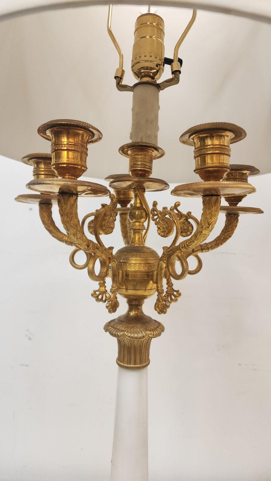 Empire Pair of Carrara marble and Gilt Bronze Candlesticks For Sale