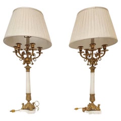 Pair of Carrara marble and Gilt Bronze Candlesticks 