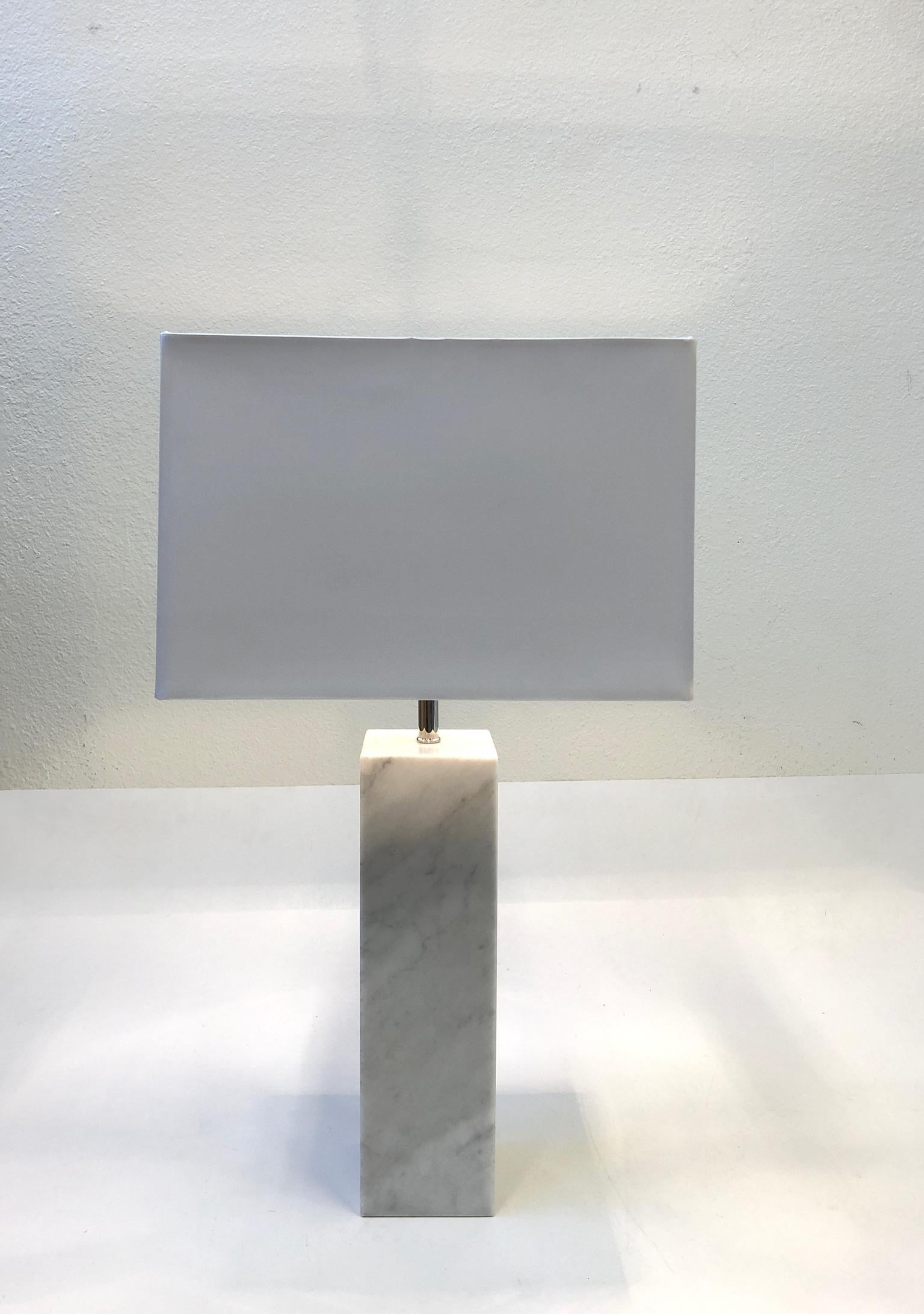 Pair of Carrara Marble and Nickel Table Lamps by Nessen 5