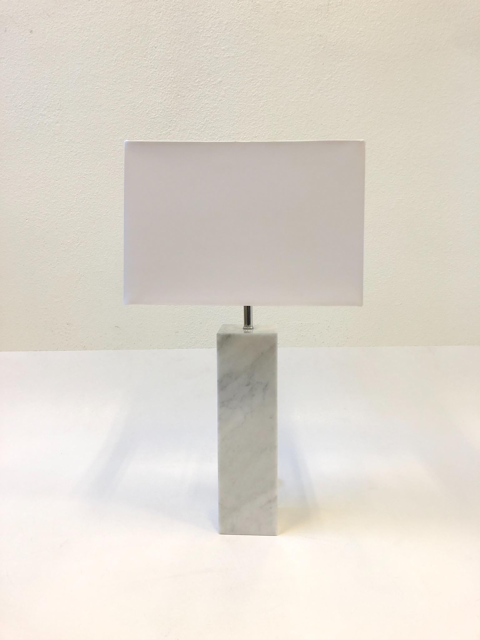 American Pair of Carrara Marble and Nickel Table Lamps by Nessen