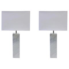 Pair of Carrara Marble and Nickel Table Lamps by Nessen