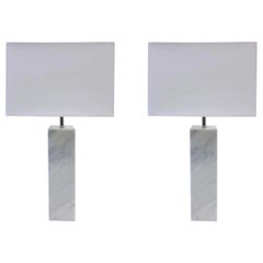 Retro Pair of Carrara Marble and Nickel Table Lamps by Nessen